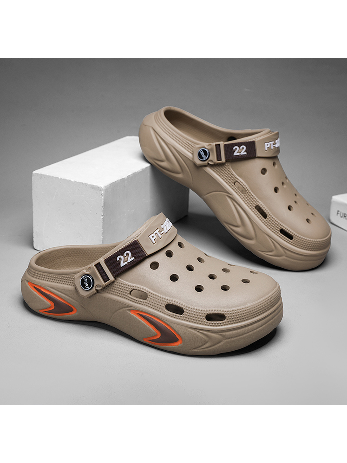 Men Beige Casual Plain Clogs with Sport Strap