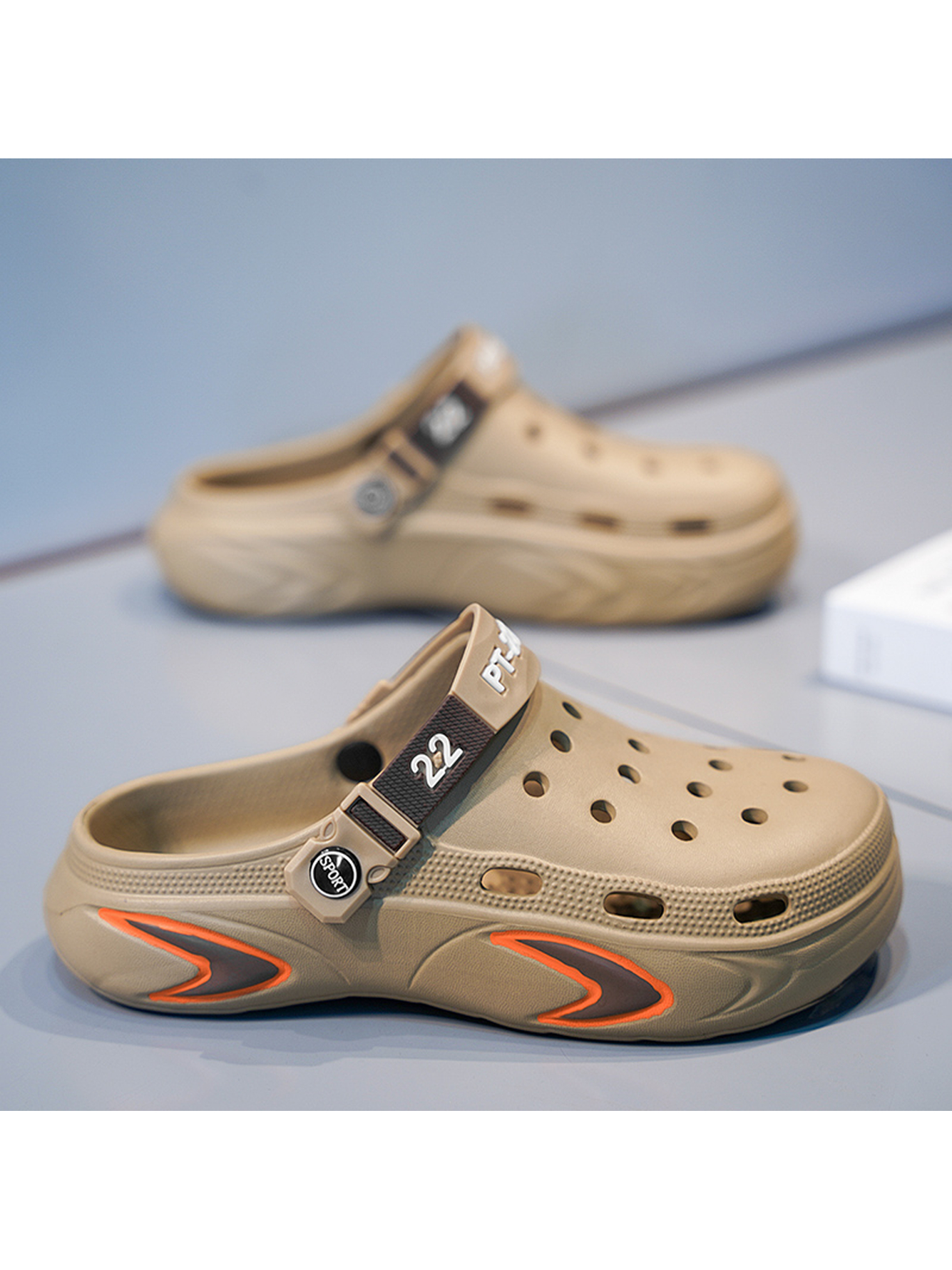 Men Beige Casual Plain Clogs with Sport Strap