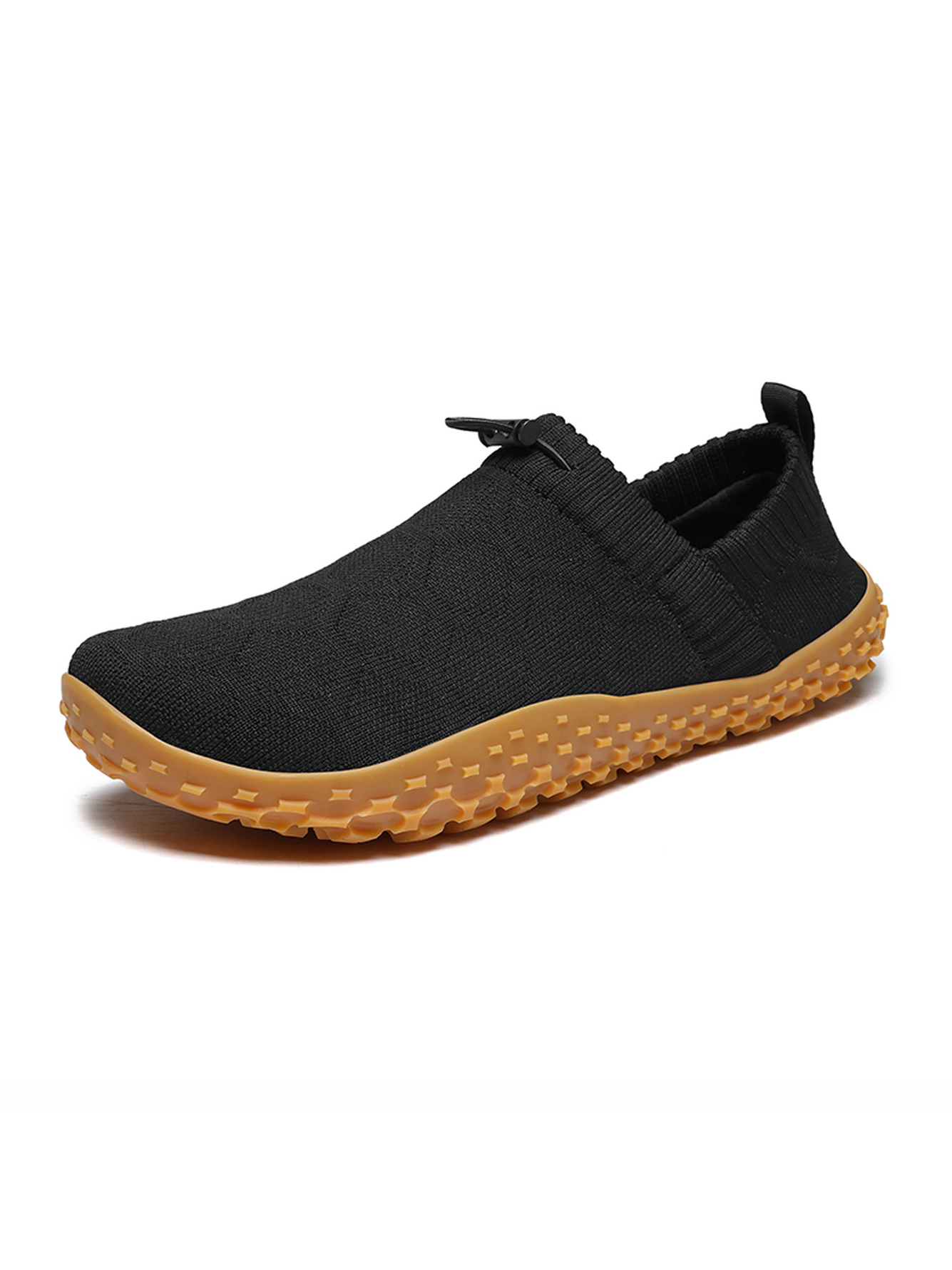 Men Black Knit Slip-On Sneakers with Gum Sole