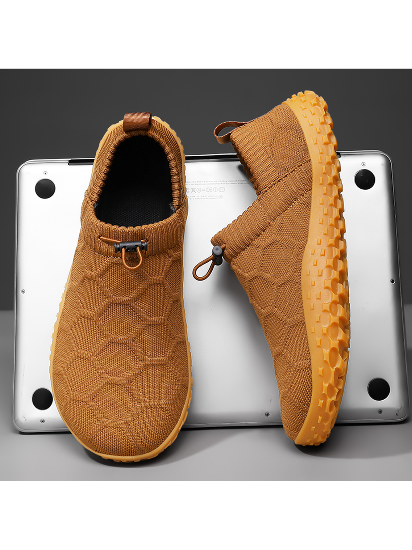 Men Brown Knit Slip-On Sneakers