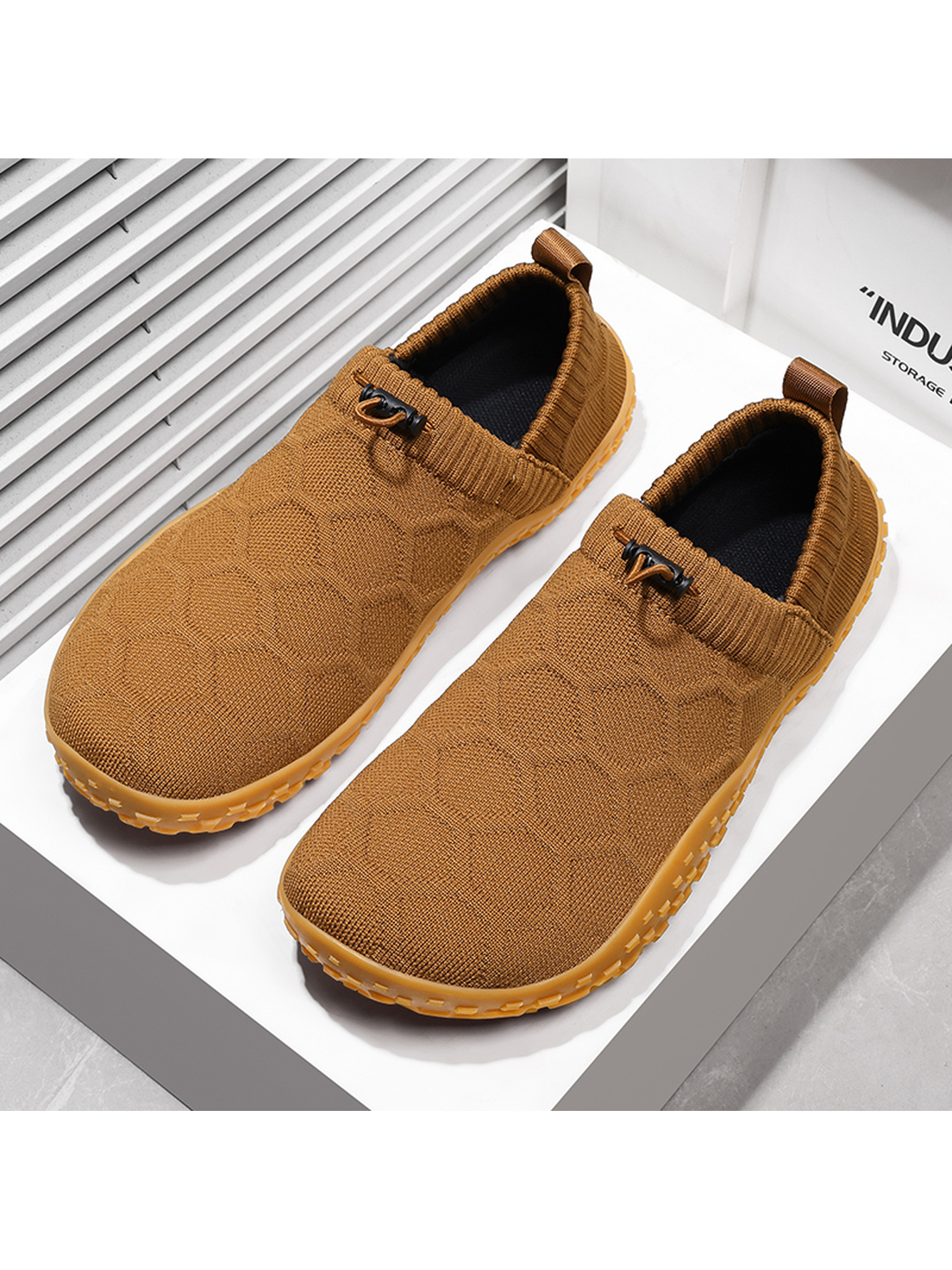 Men Brown Knit Slip-On Sneakers