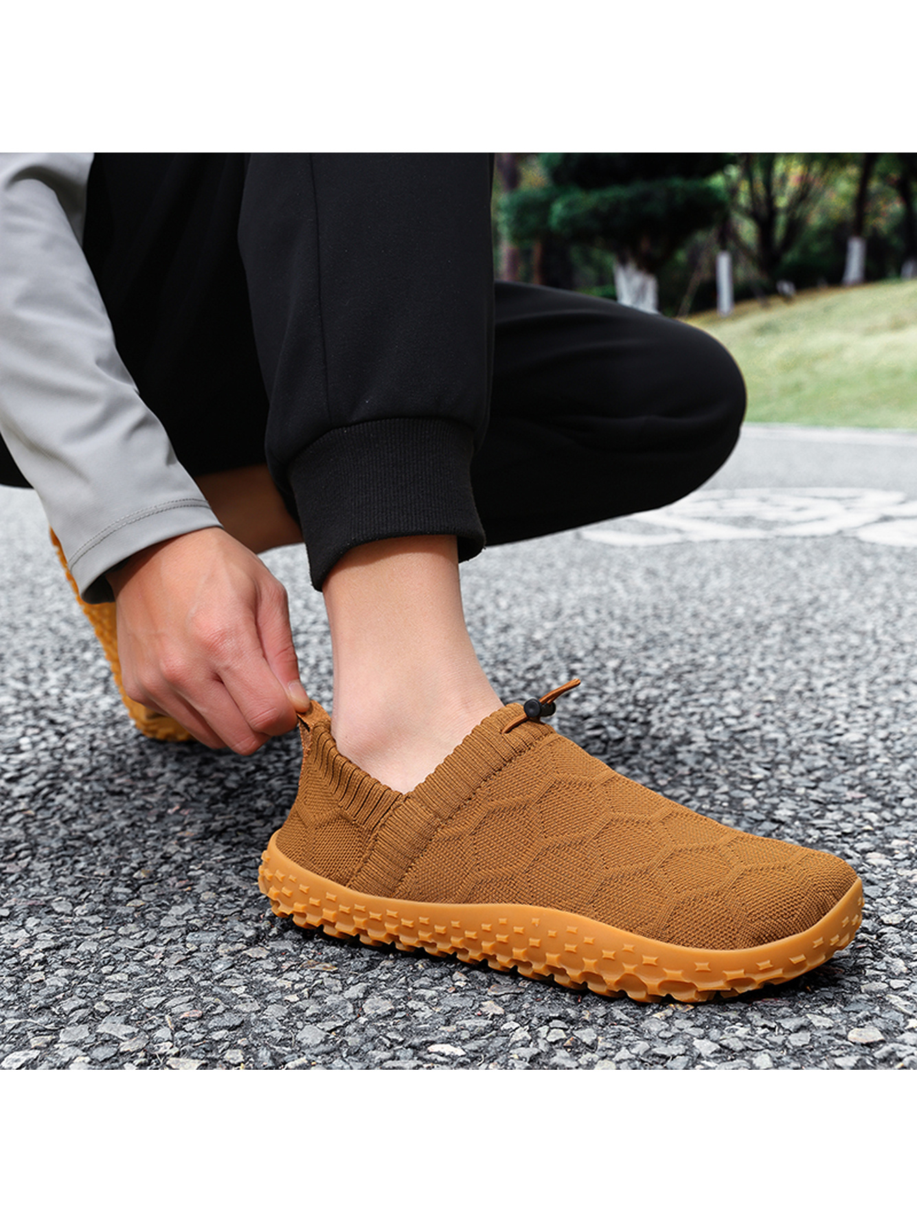 Men Brown Knit Slip-On Sneakers