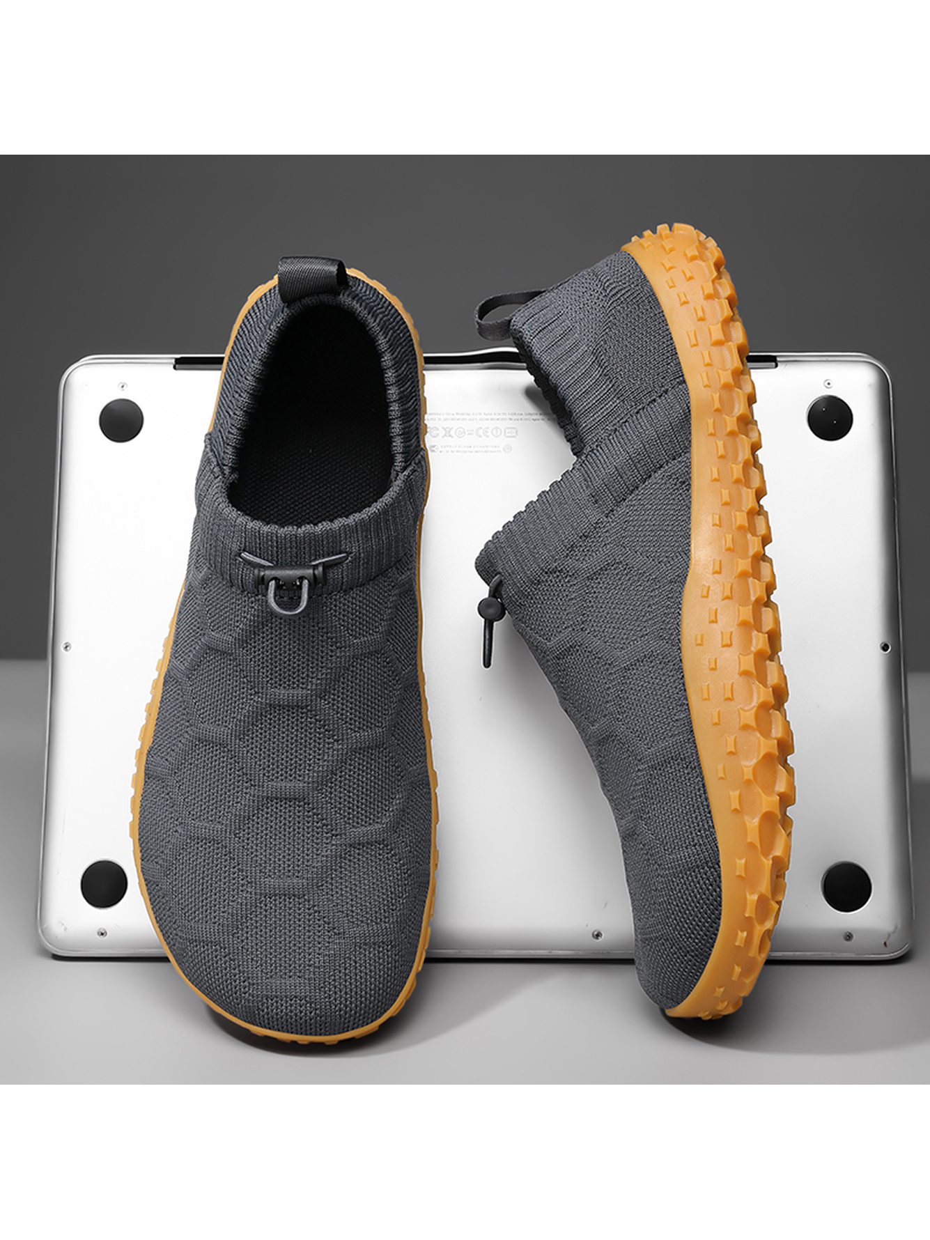 Men Charcoal Knit Slip-On Sneakers with Gum Sole