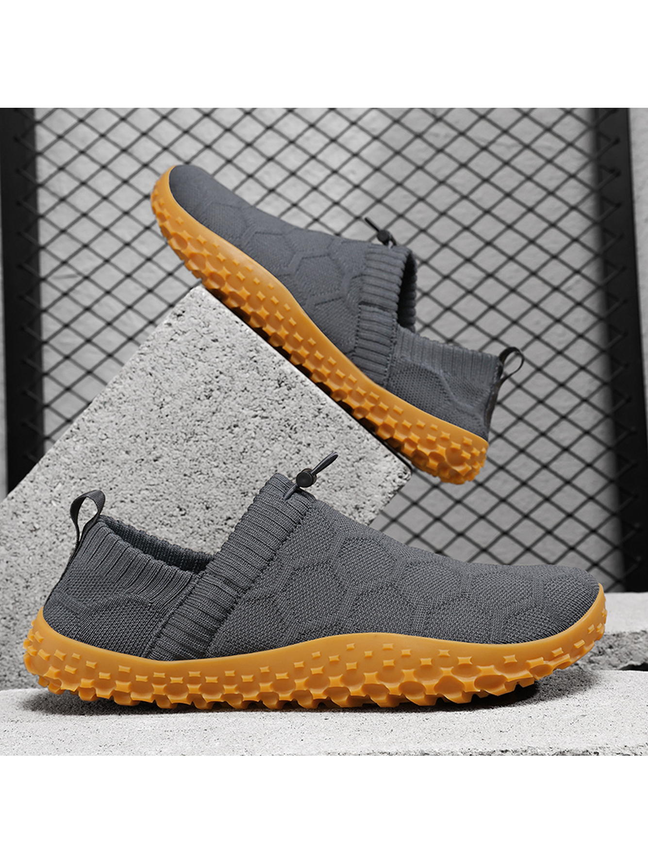 Men Charcoal Knit Slip-On Sneakers with Gum Sole