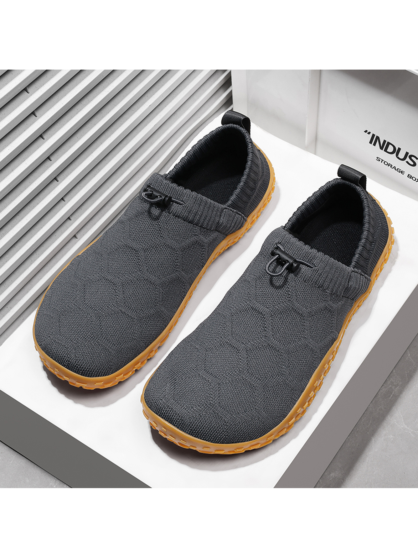 Men Charcoal Knit Slip-On Sneakers with Gum Sole