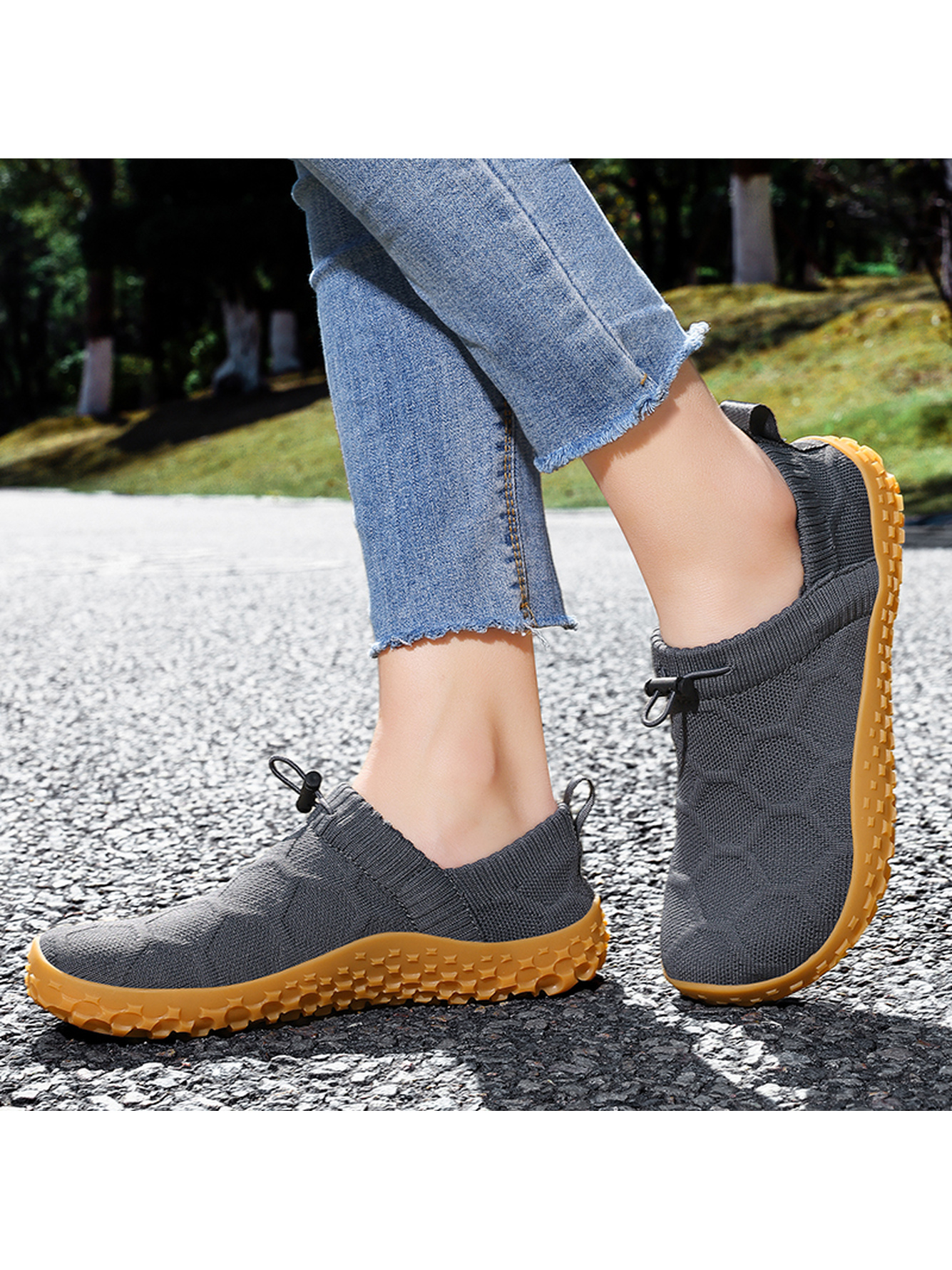 Men Charcoal Knit Slip-On Sneakers with Gum Sole