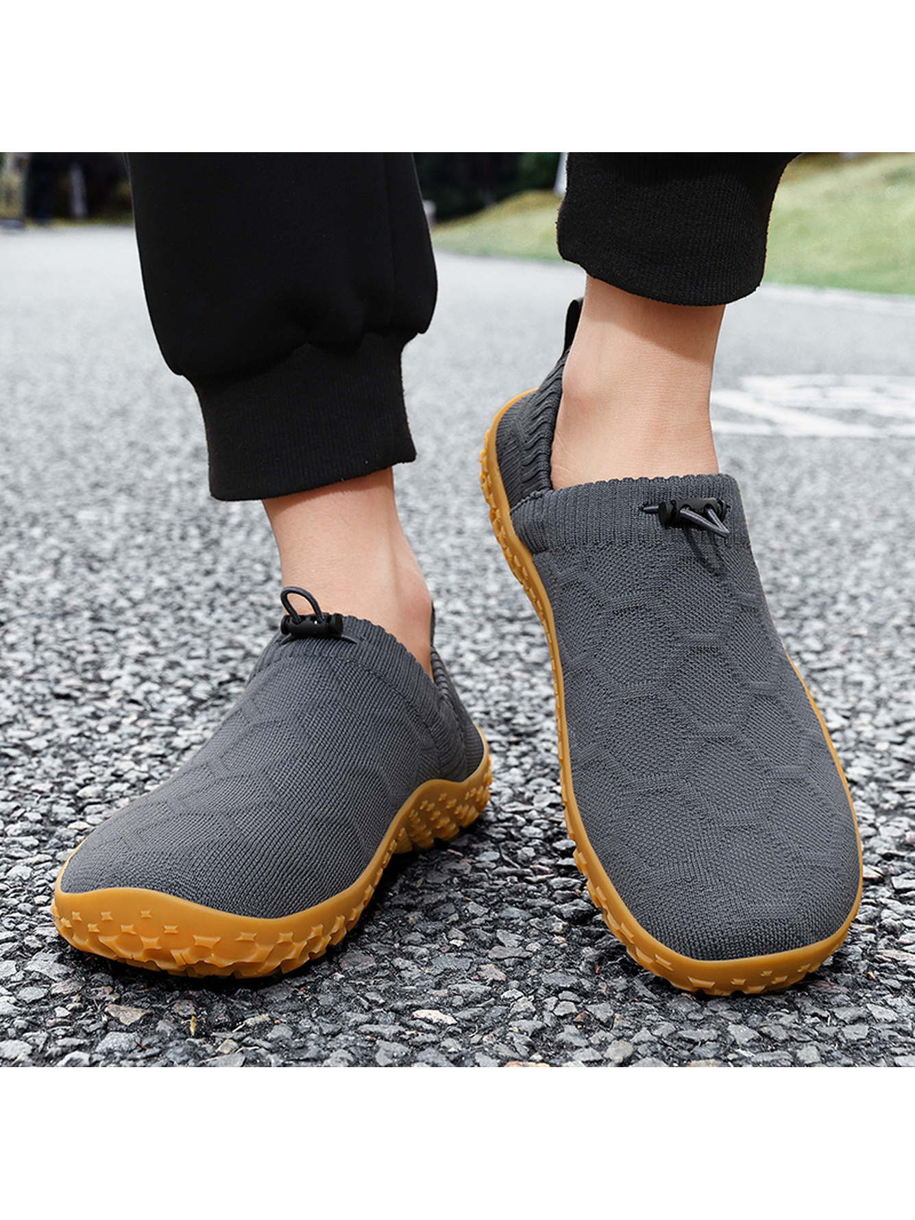 Men Charcoal Knit Slip-On Sneakers with Gum Sole