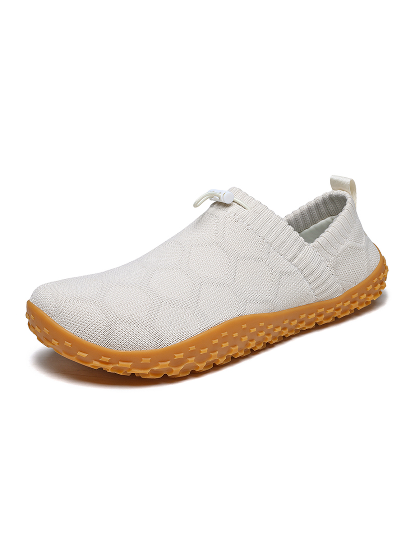 Men Beige Knitted Slip-On Sneakers with Gum Sole