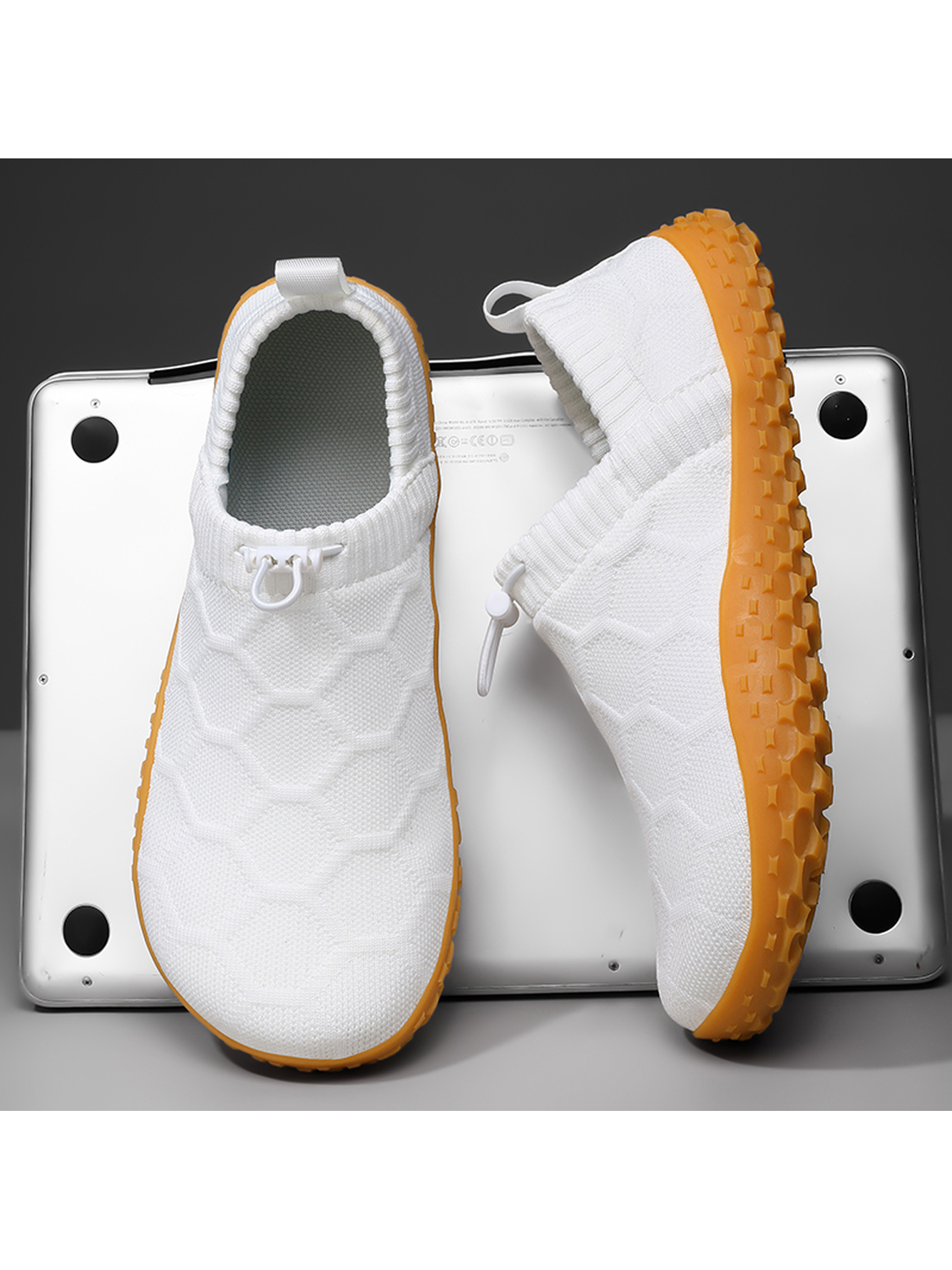 Men White Slip-On Knit Sneakers