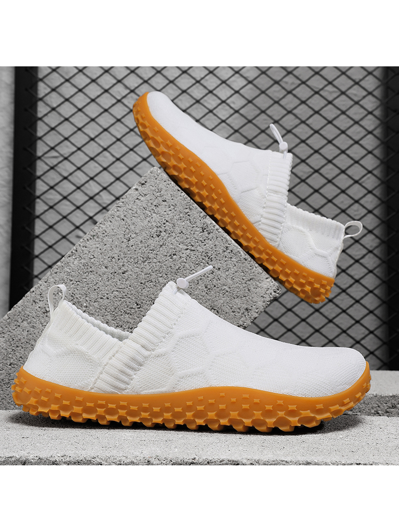 Men White Slip-On Knit Sneakers