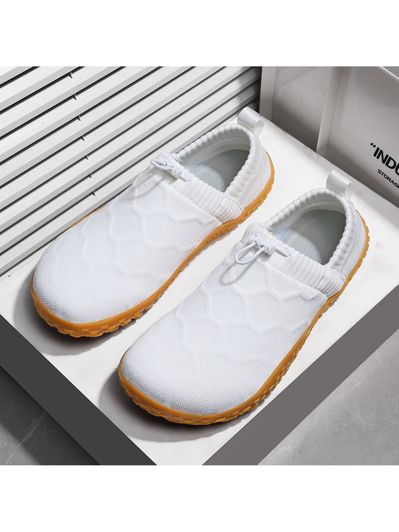 Men White Slip-On Knit Sneakers