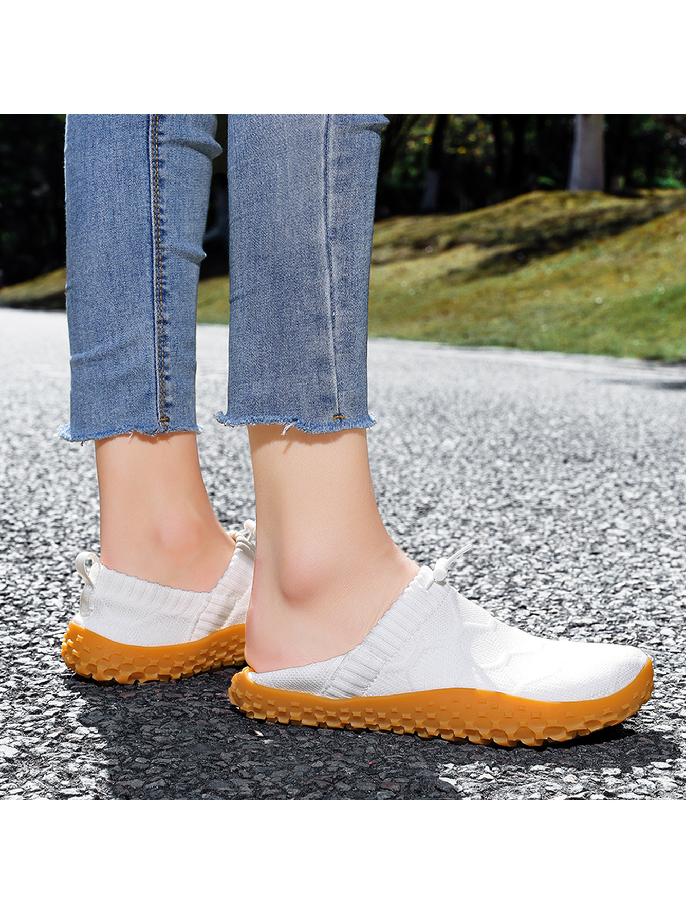 Men White Slip-On Knit Sneakers