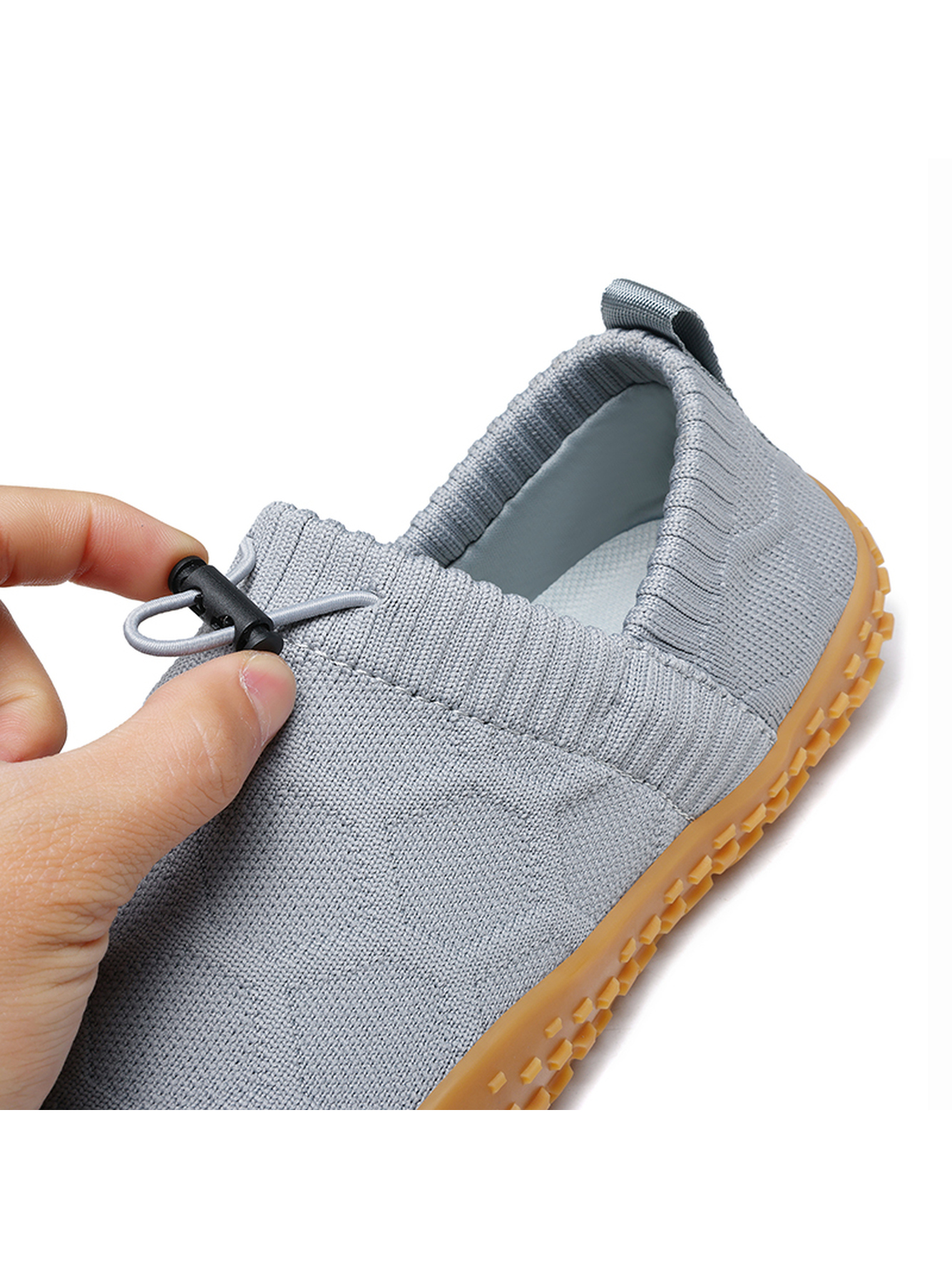 Men Grey Knit Slip-On Sneakers with Gum Sole