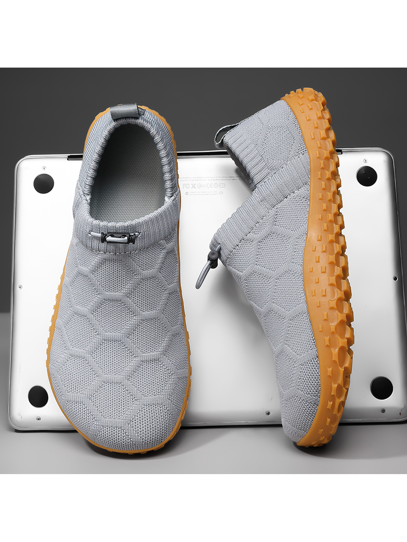 Men Grey Knit Slip-On Sneakers with Gum Sole
