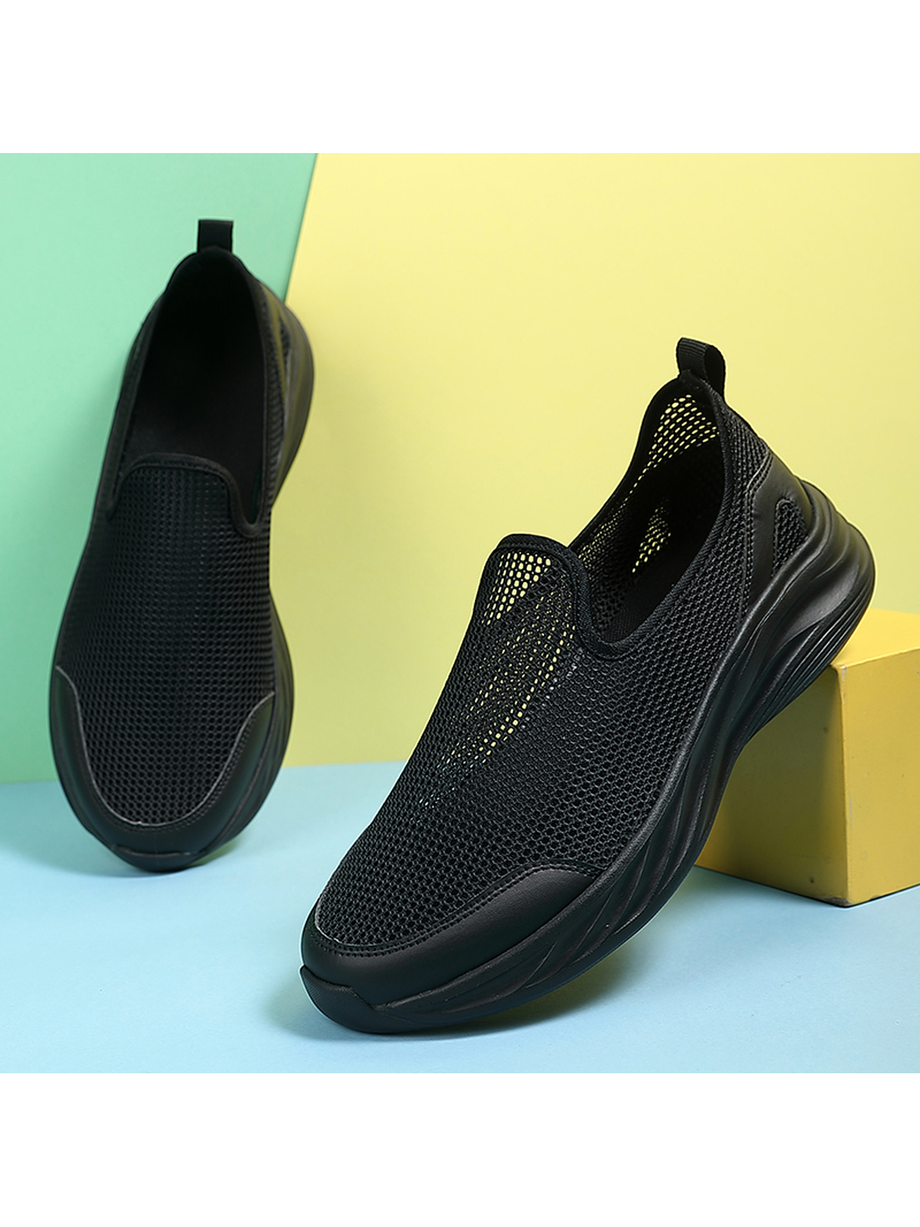 Men Black Mesh Slip-On Sneakers
