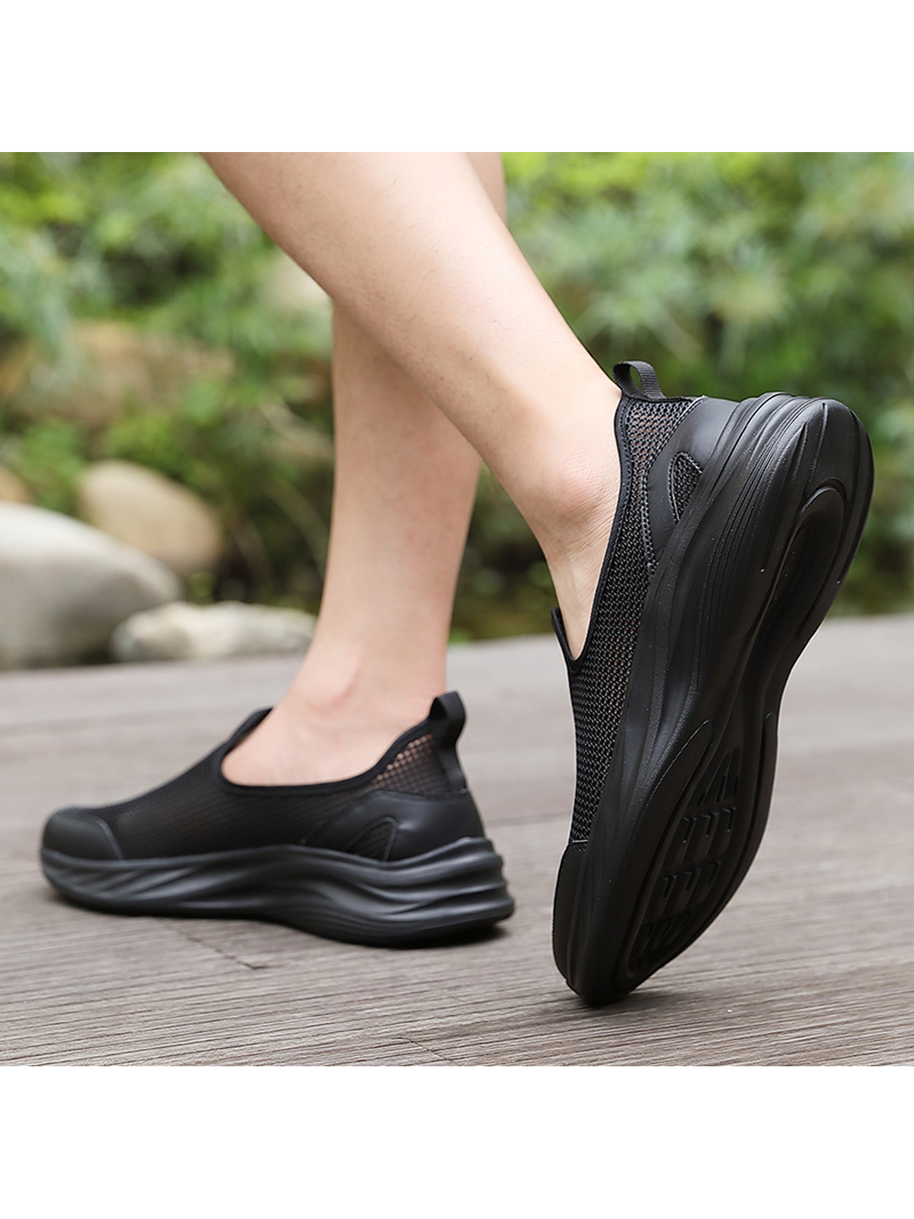 Men Black Mesh Slip-On Sneakers