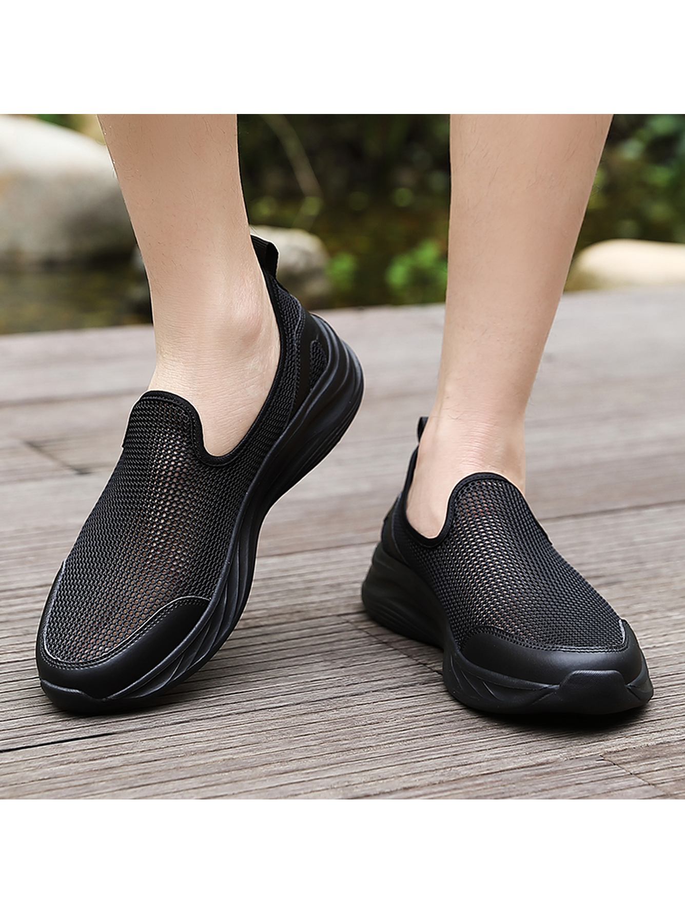 Men Black Mesh Slip-On Sneakers