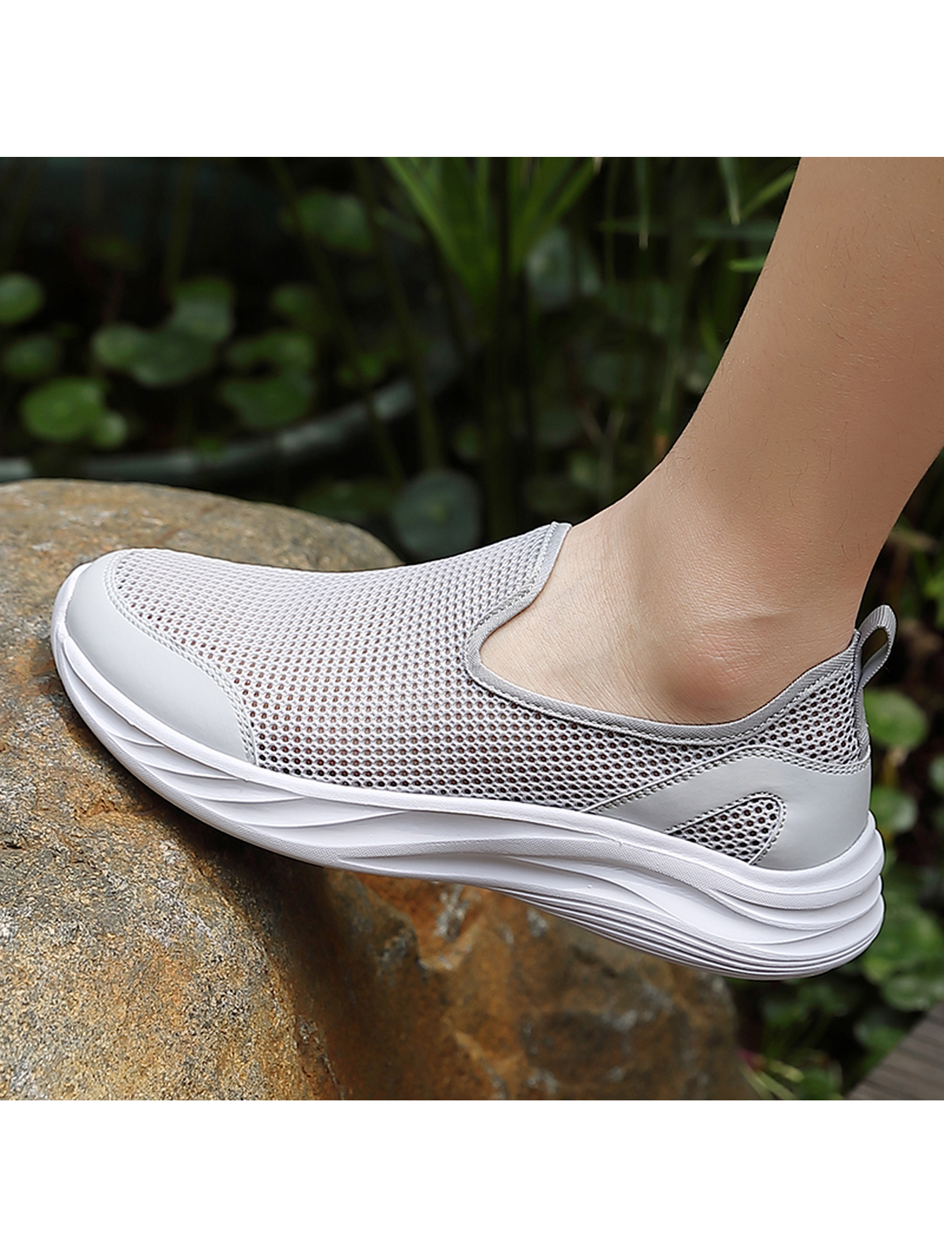 Men Grey Mesh Slip-On Sneakers