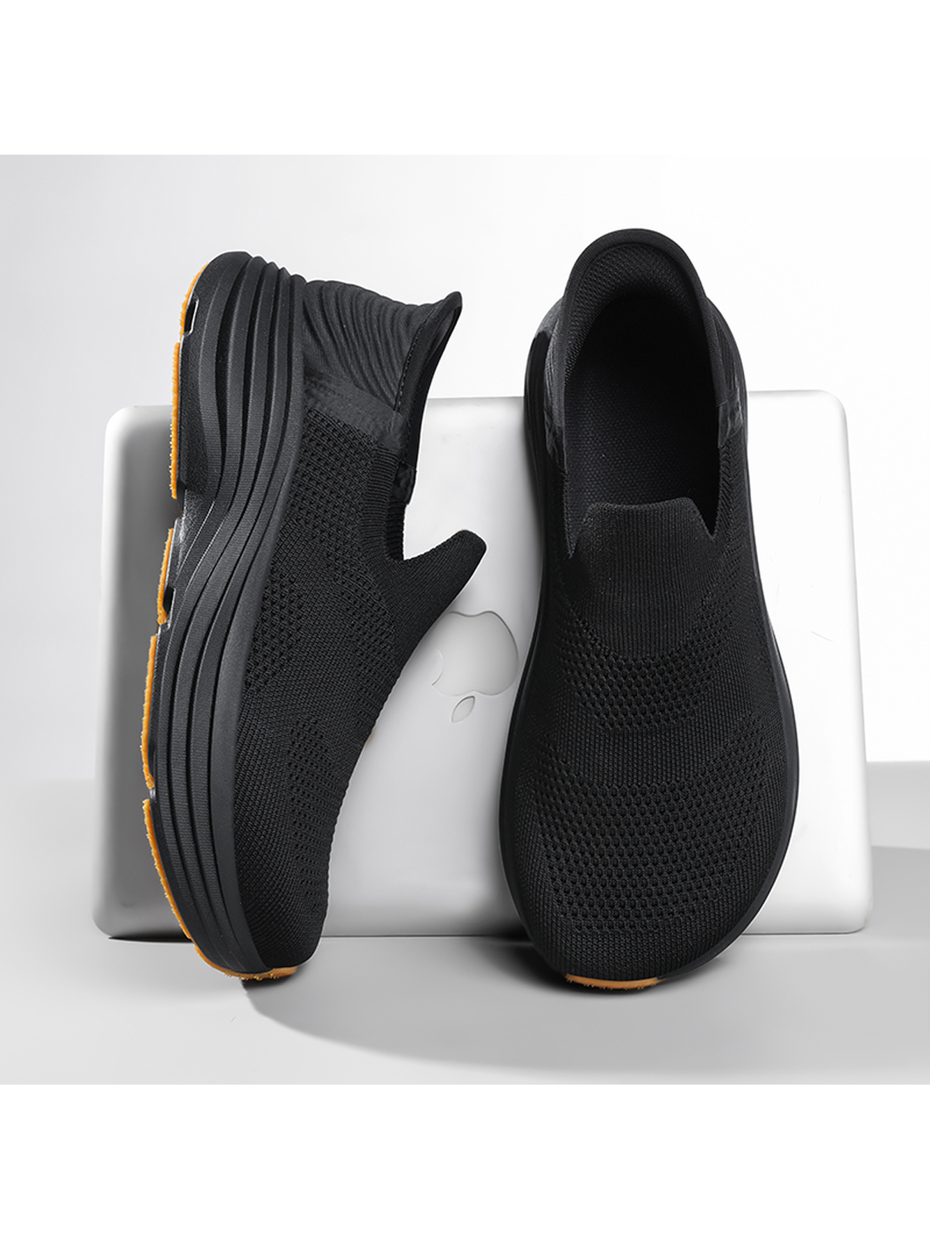 Men Black Slip-On Knit Casual Shoes