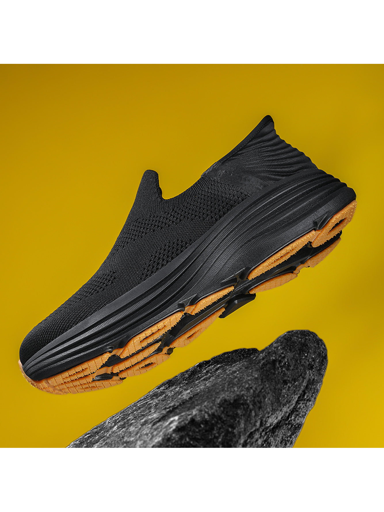 Men Black Slip-On Knit Casual Shoes