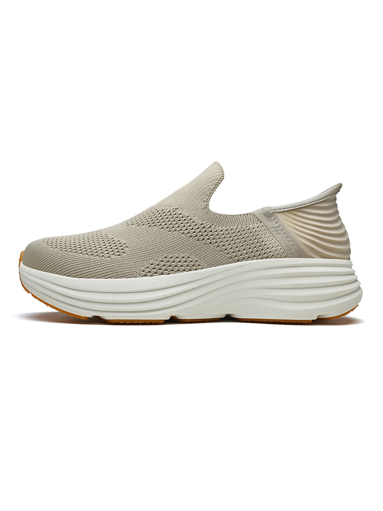 Men Beige Slip-On Casual Knit Shoes