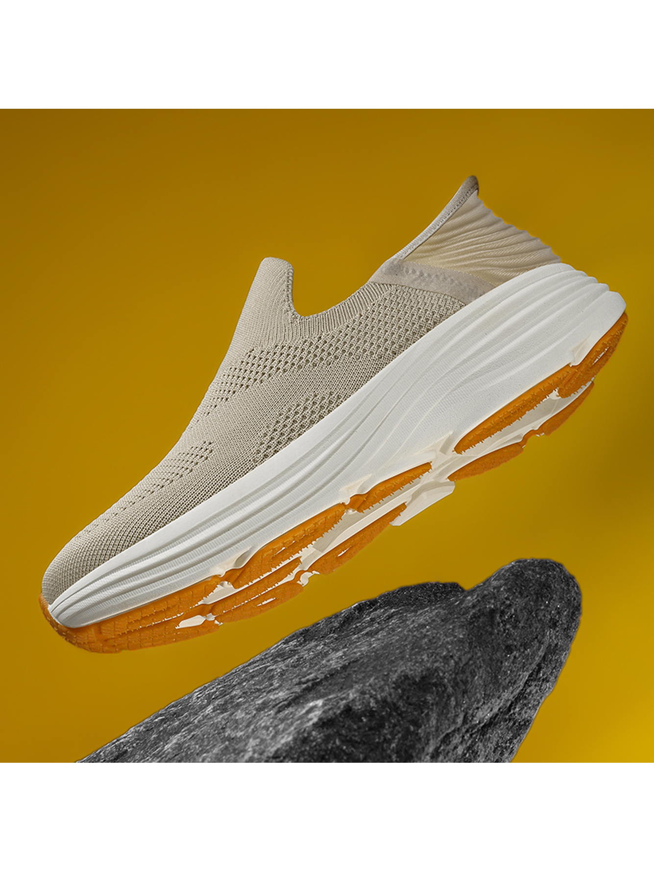 Men Beige Slip-On Casual Knit Shoes