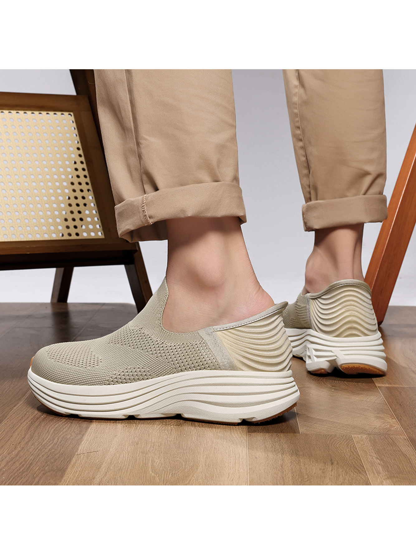 Men Beige Slip-On Casual Knit Shoes