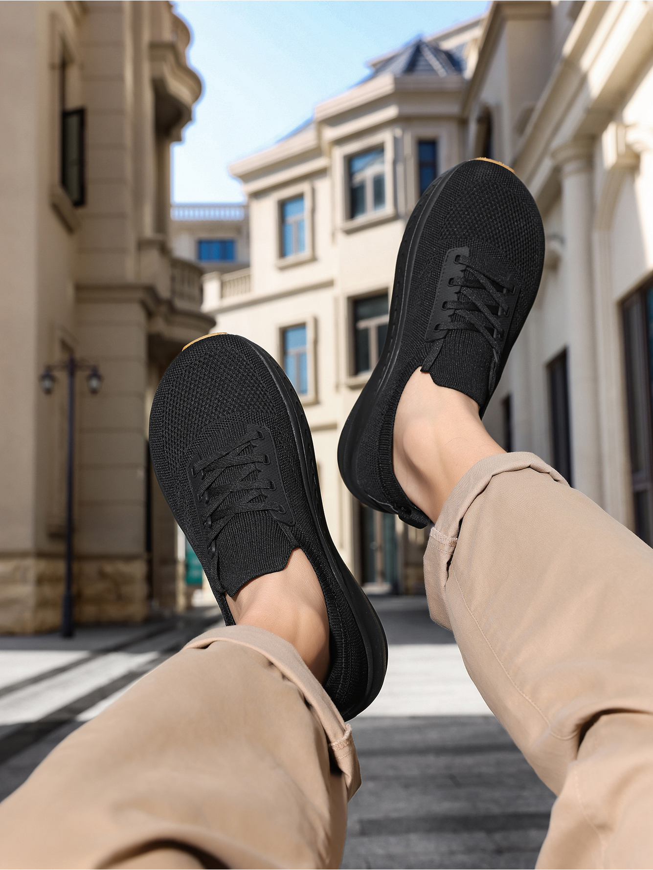 Men Black Knit Running Sneakers