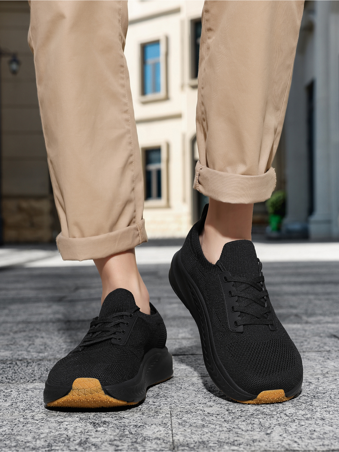 Men Black Knit Running Sneakers