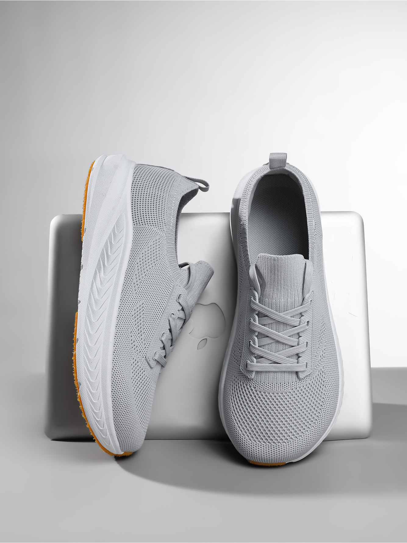 Men Grey Knit Slip-On Sneakers