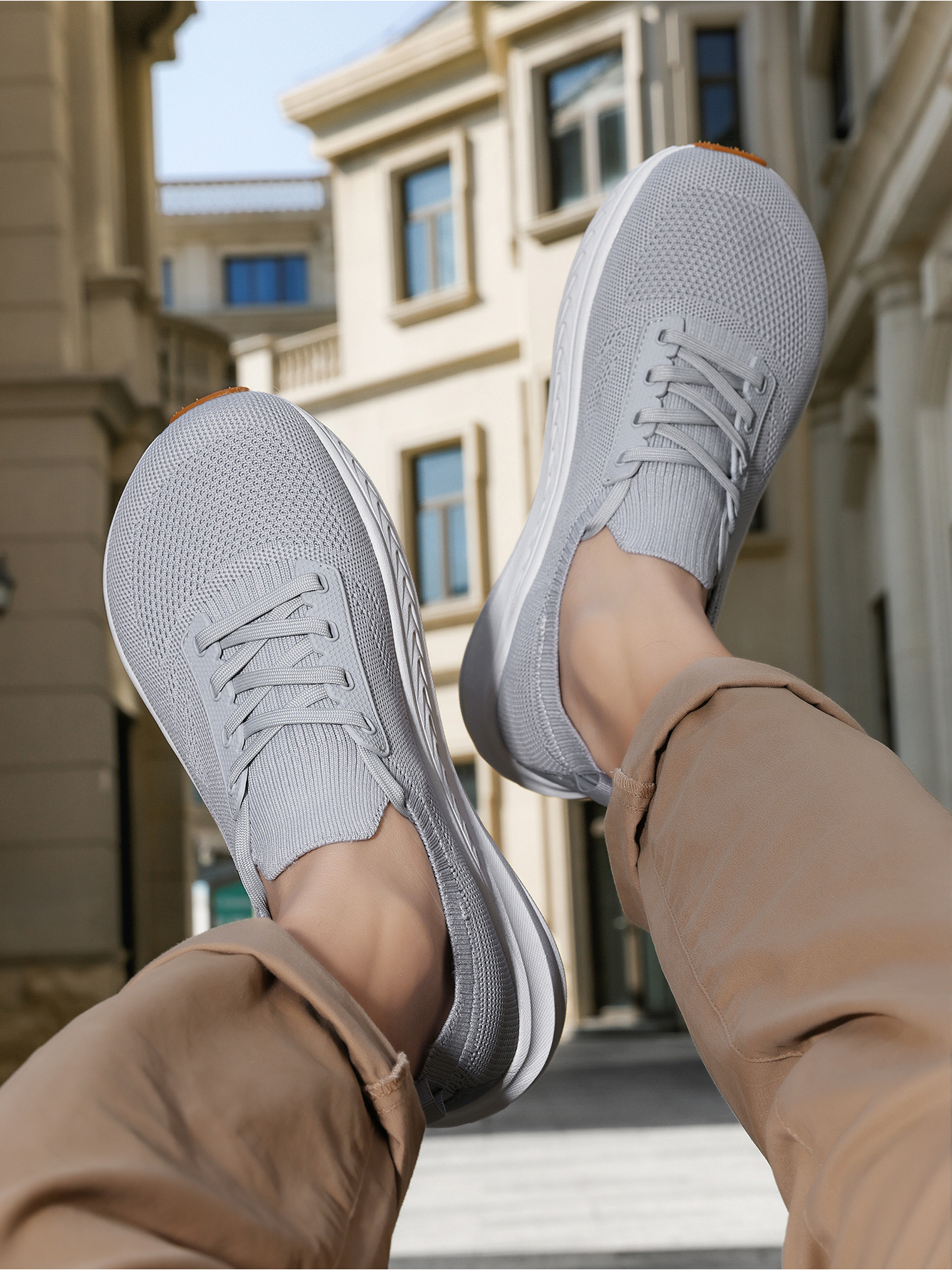 Men Grey Knit Slip-On Sneakers