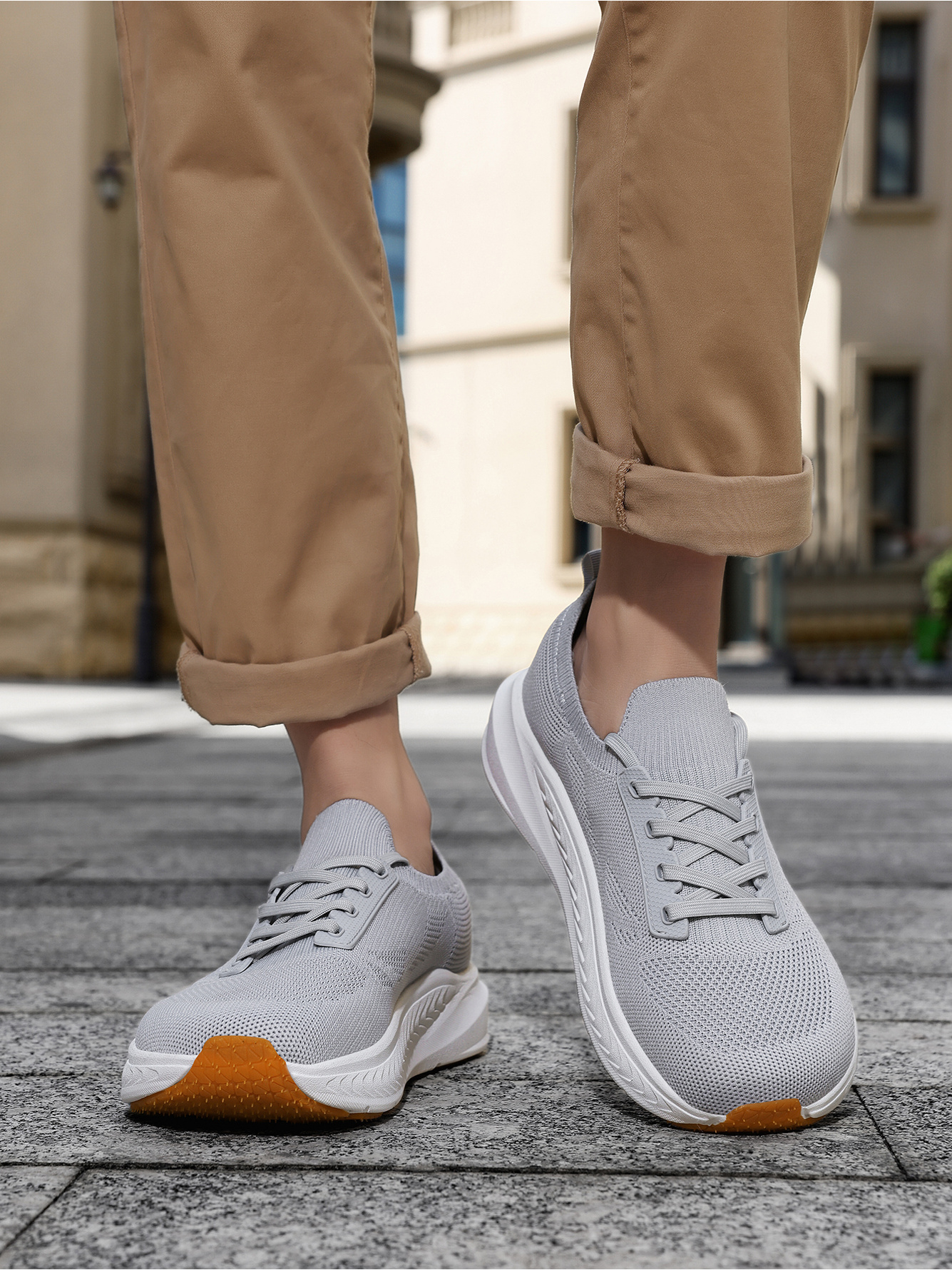 Men Grey Knit Slip-On Sneakers