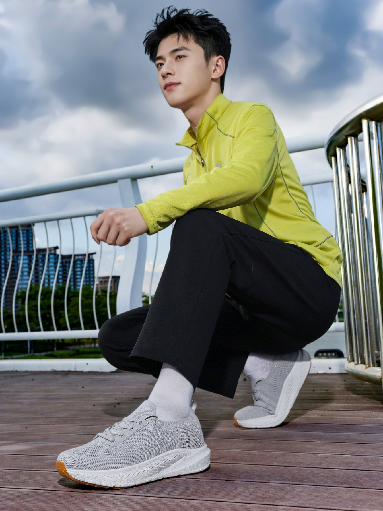 Men Grey Knit Slip-On Sneakers
