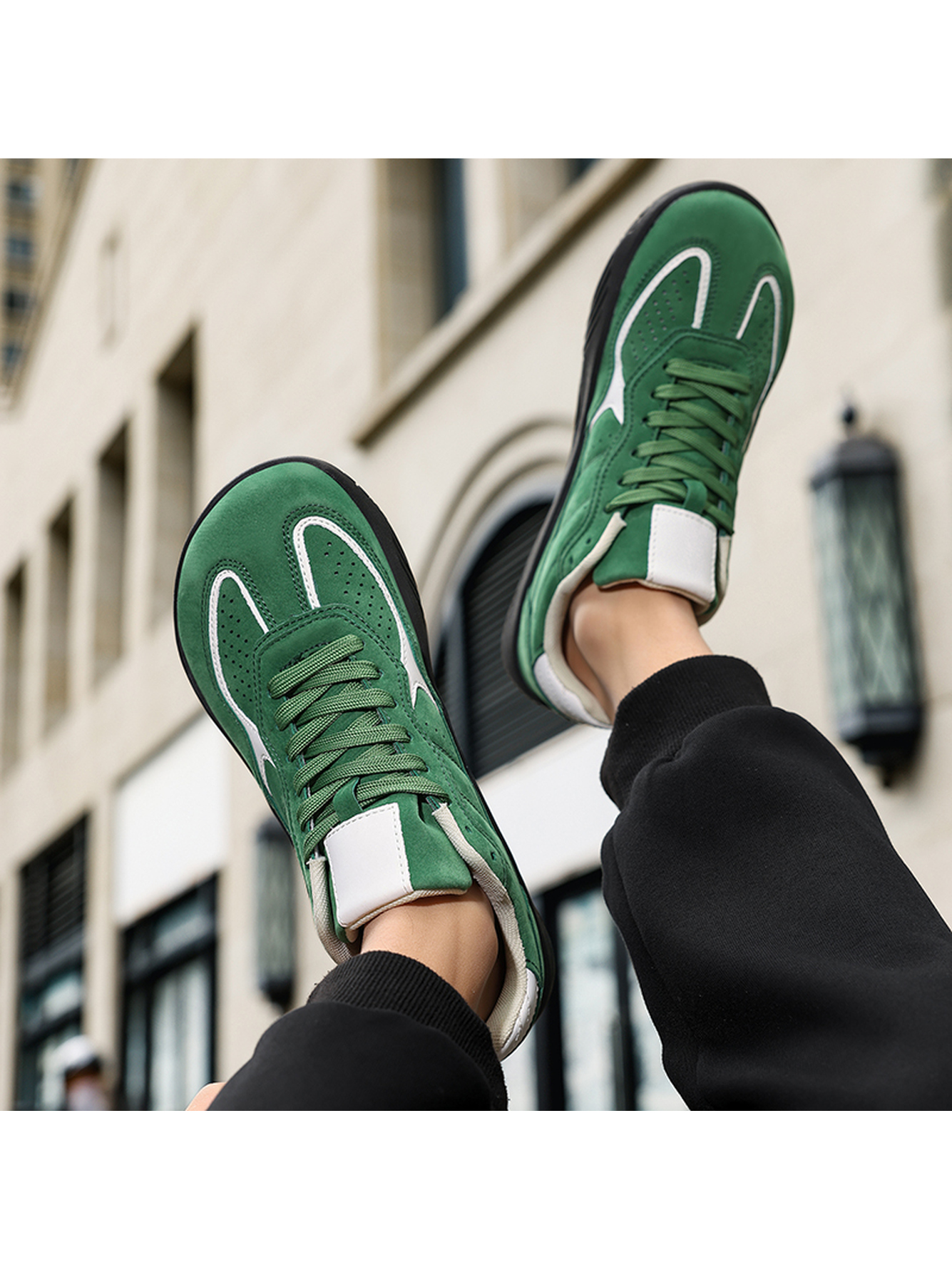 Men Green Suede Look Casual Sneakers