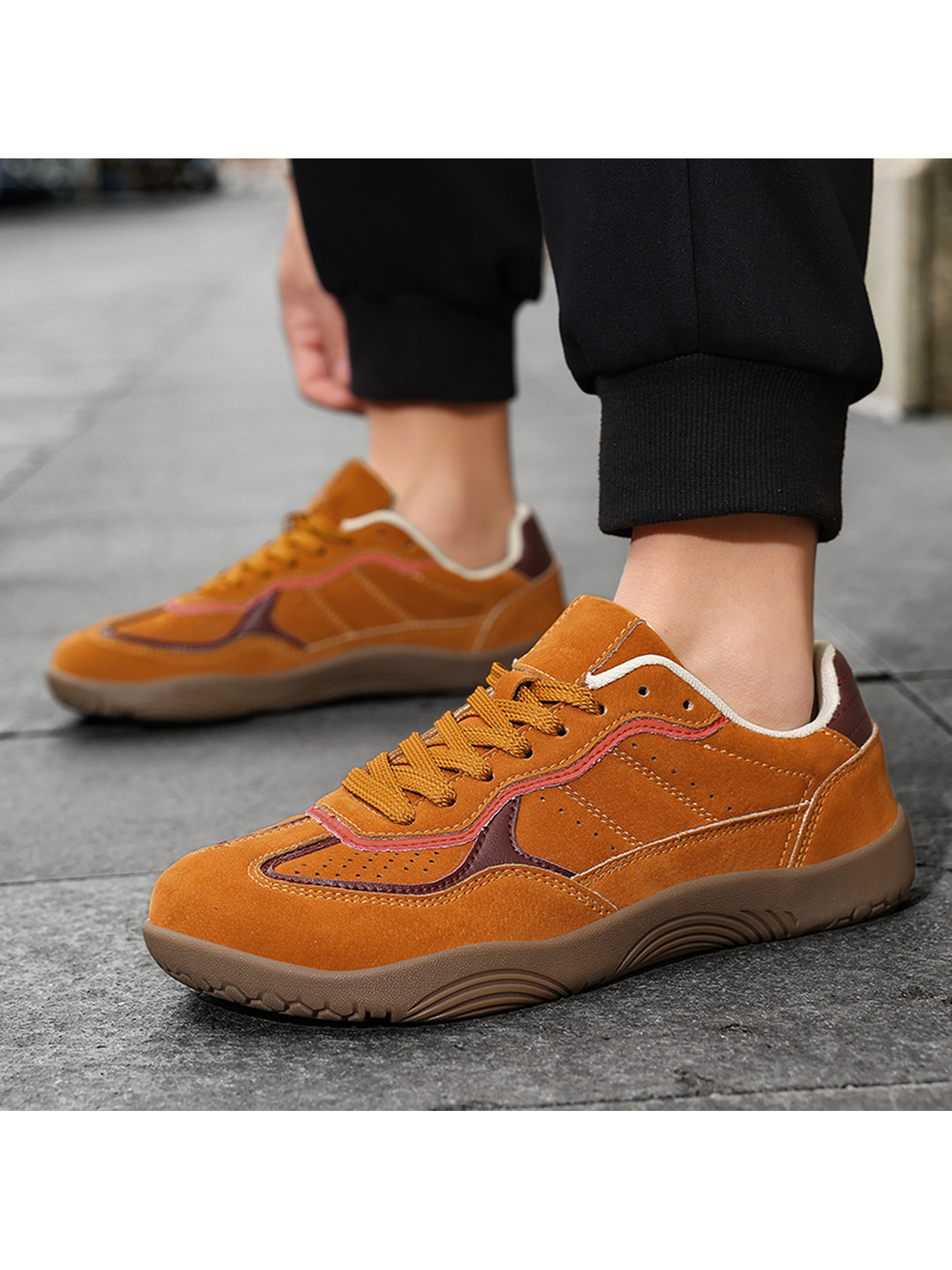 Men Rust Suede Look Casual Sneakers