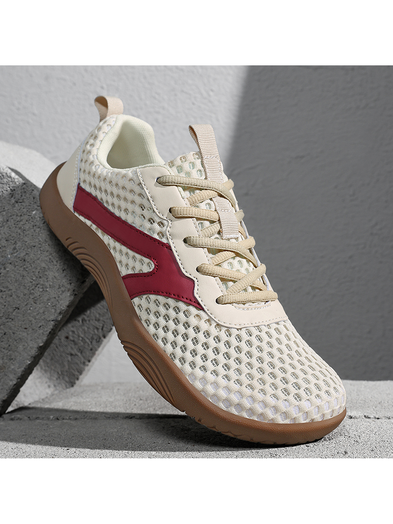 Men Beige Mesh Breathable Casual Sneakers