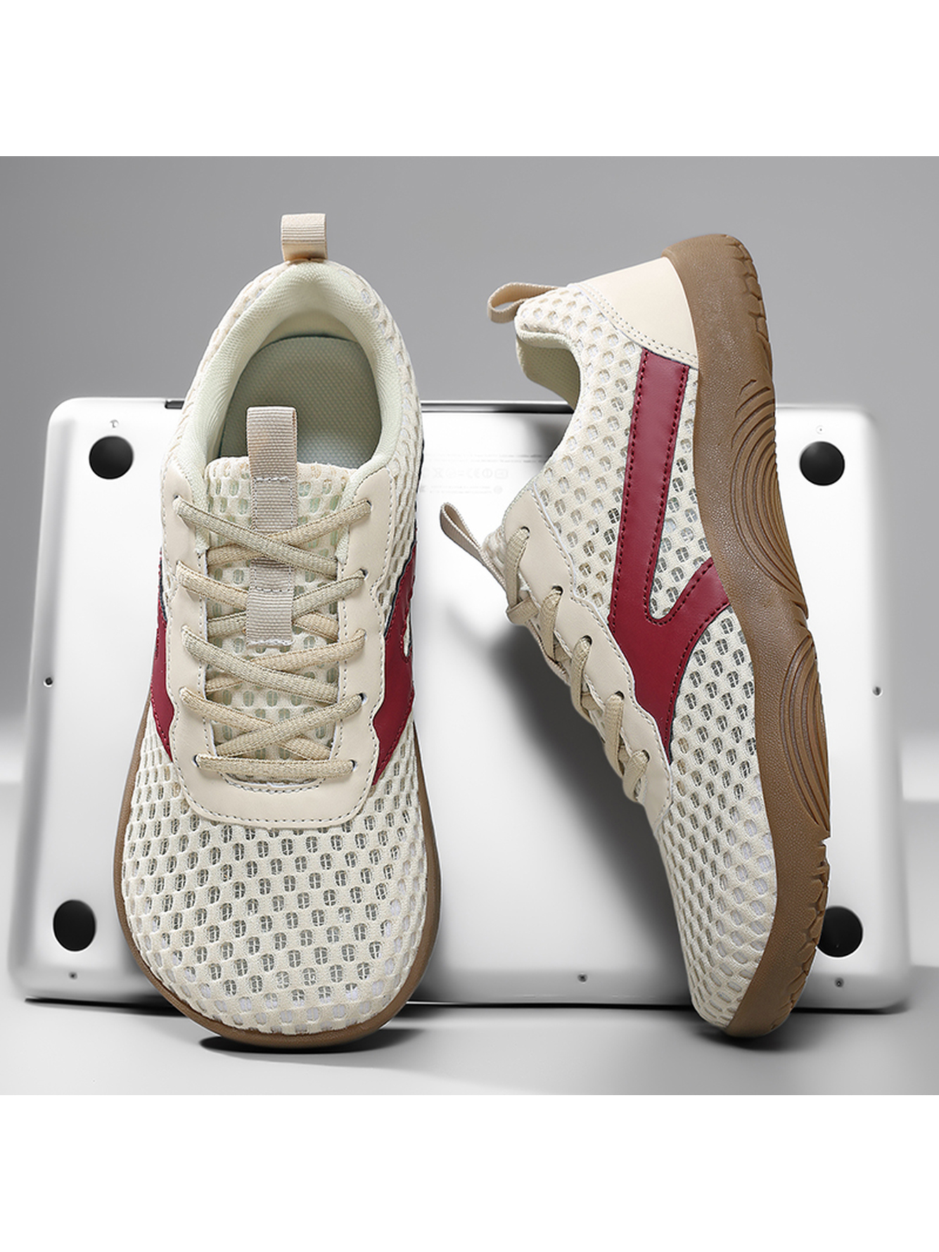 Men Beige Mesh Breathable Casual Sneakers