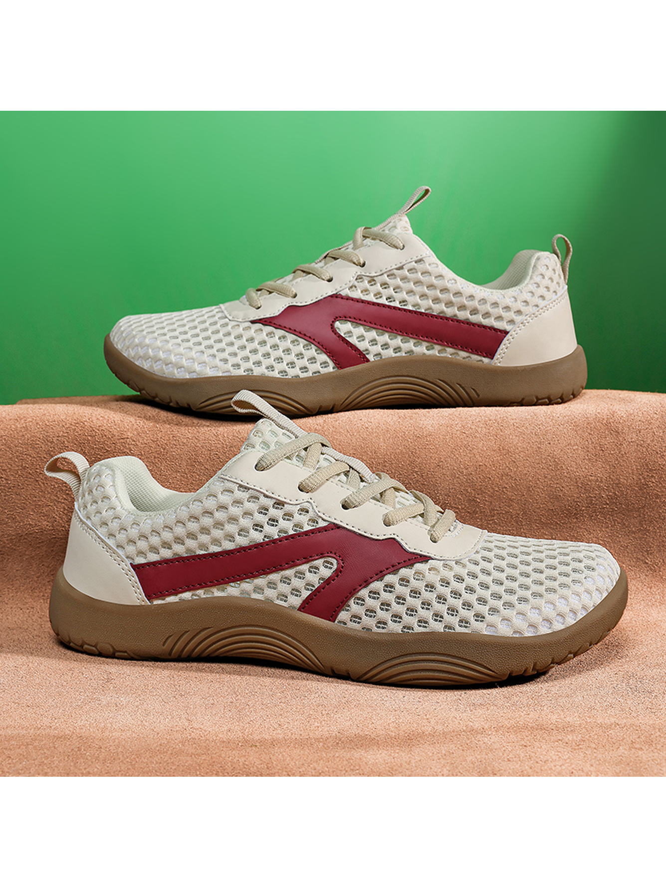 Men Beige Mesh Breathable Casual Sneakers