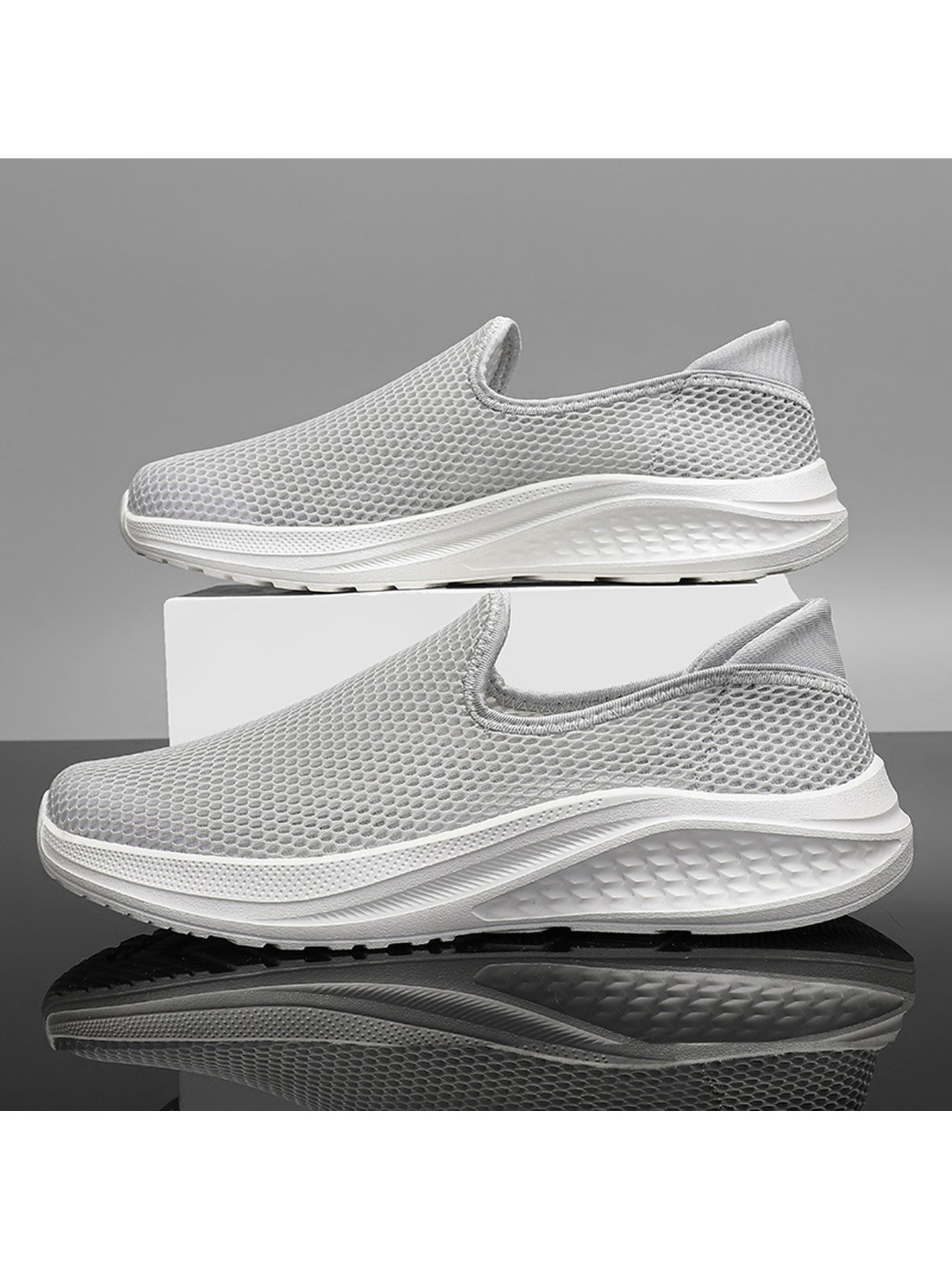Men Grey Mesh Slip-On Sneakers