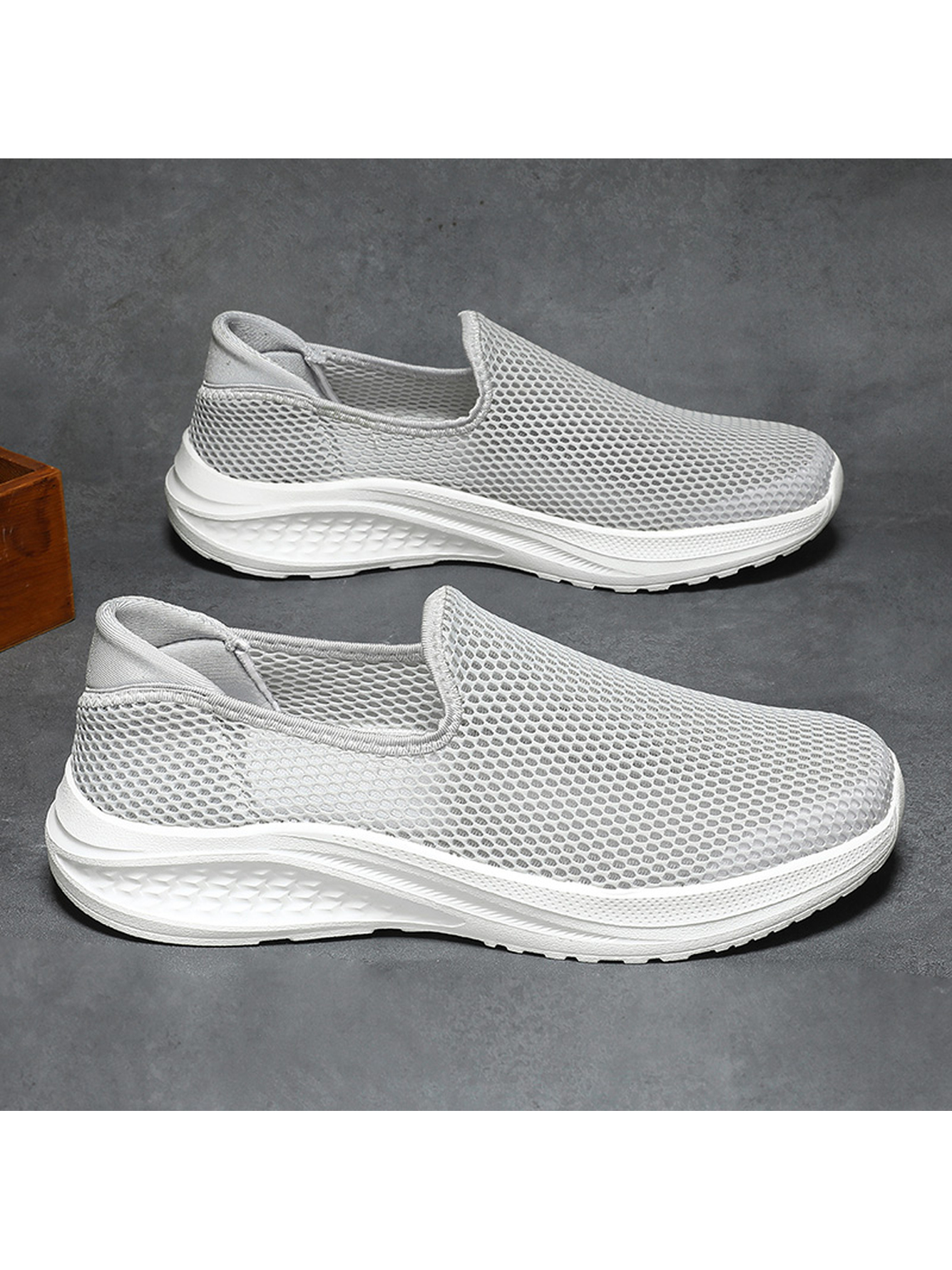 Men Grey Mesh Slip-On Sneakers