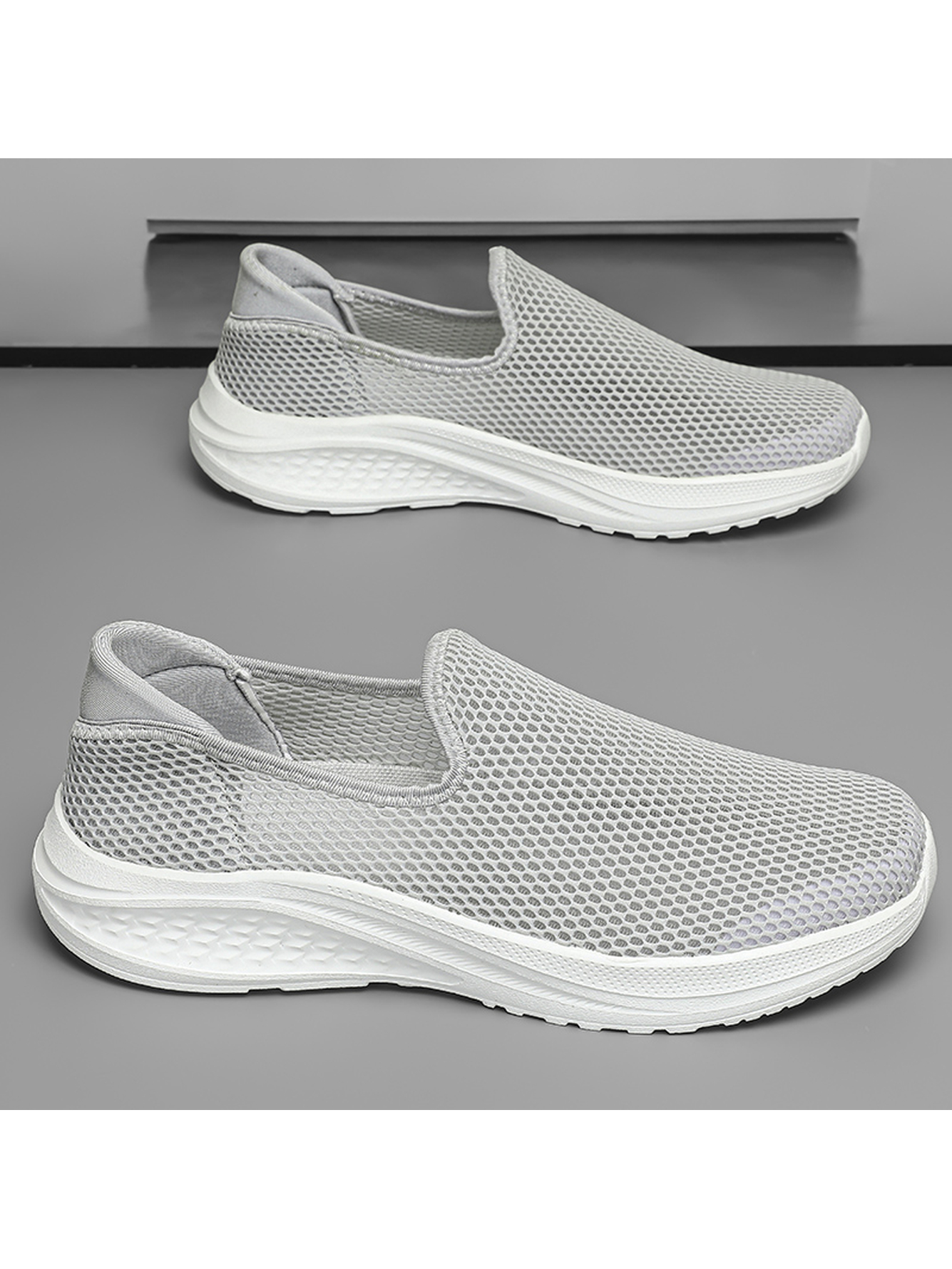 Men Grey Mesh Slip-On Sneakers