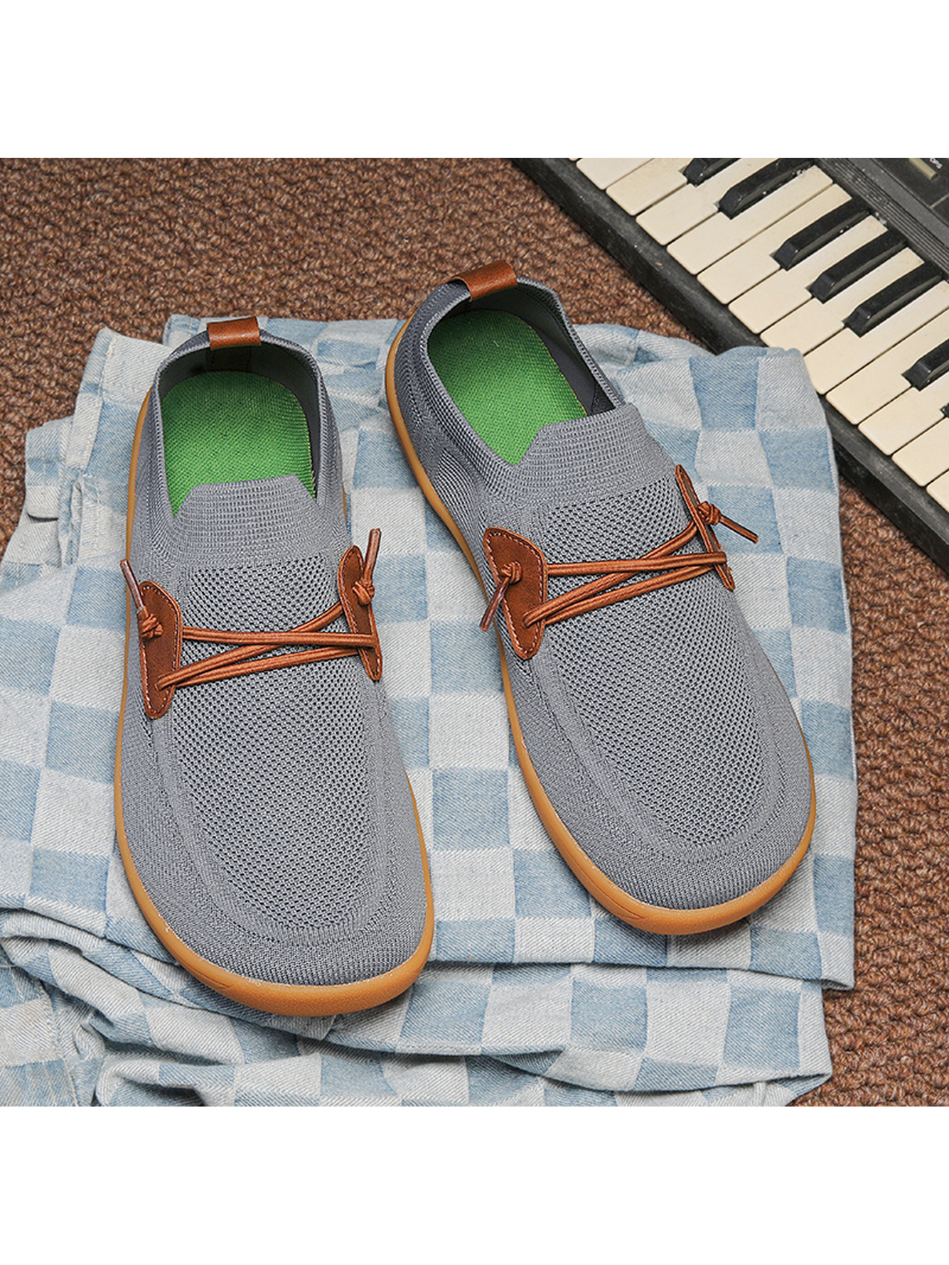 Men Grey Slip-On Casual Shoes with Brown Laces