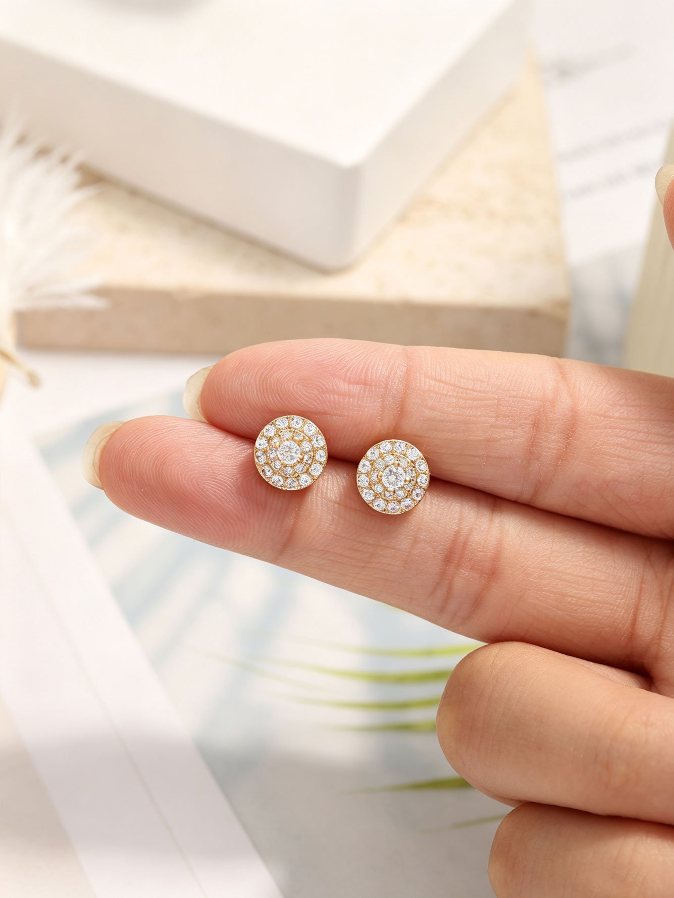 Gold and Diamond Stud Earrings