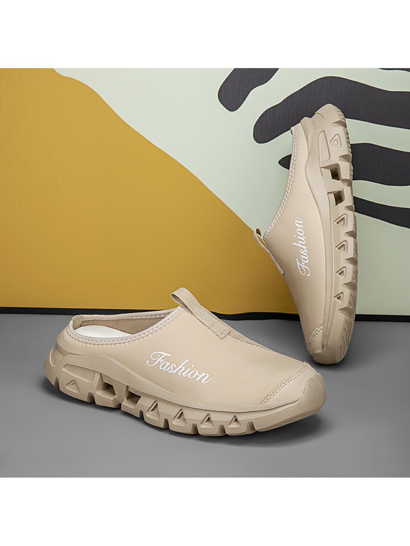 Men Beige Slip-On Casual Mules