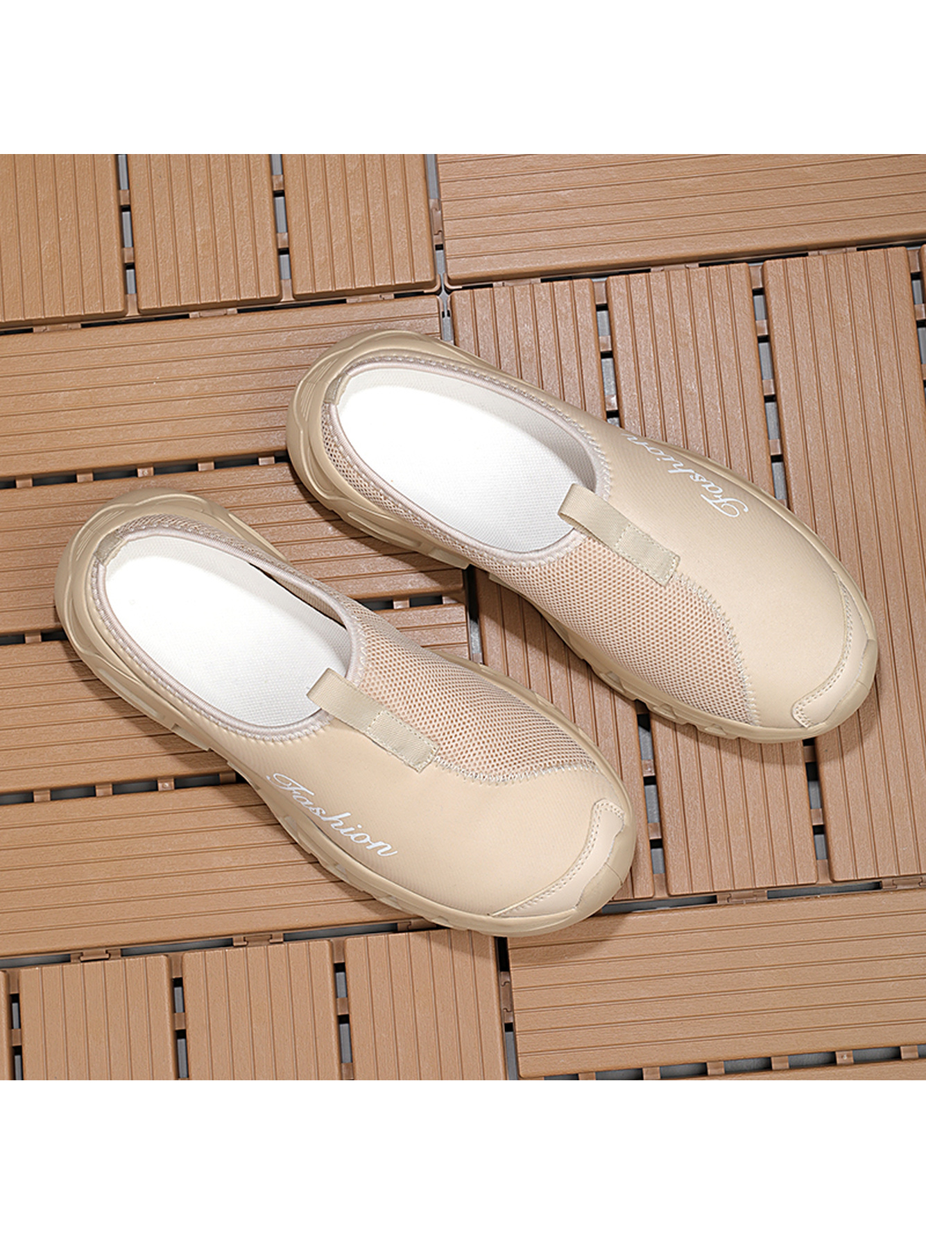 Men Beige Slip-On Casual Mules