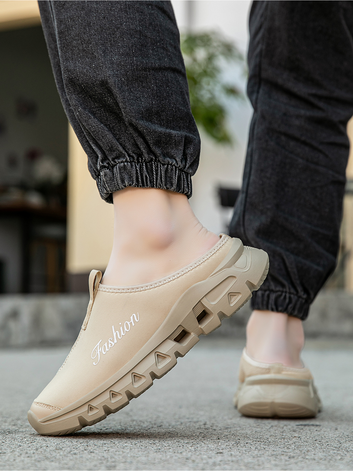 Men Beige Slip-On Casual Mules