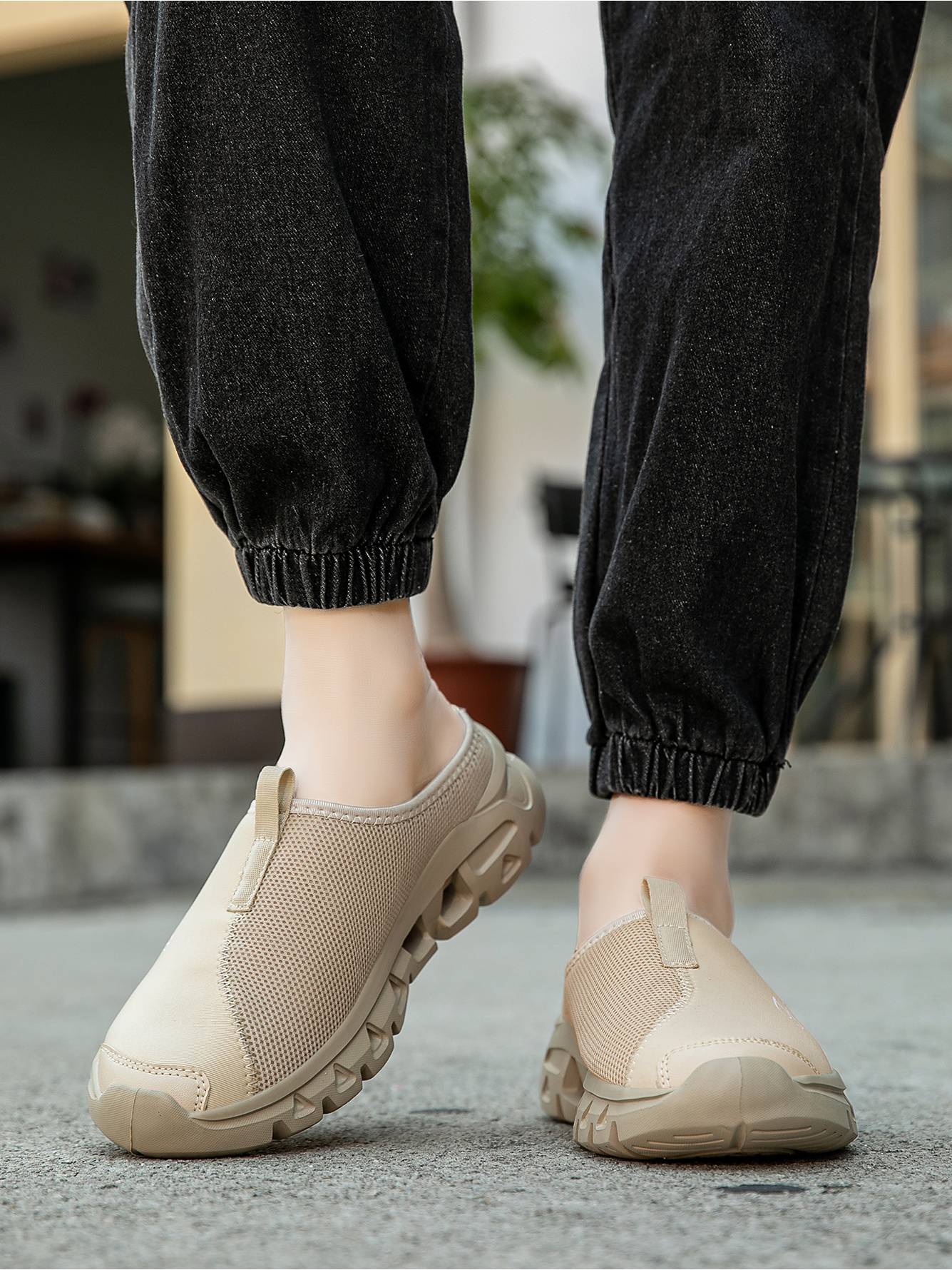 Men Beige Slip-On Casual Mules