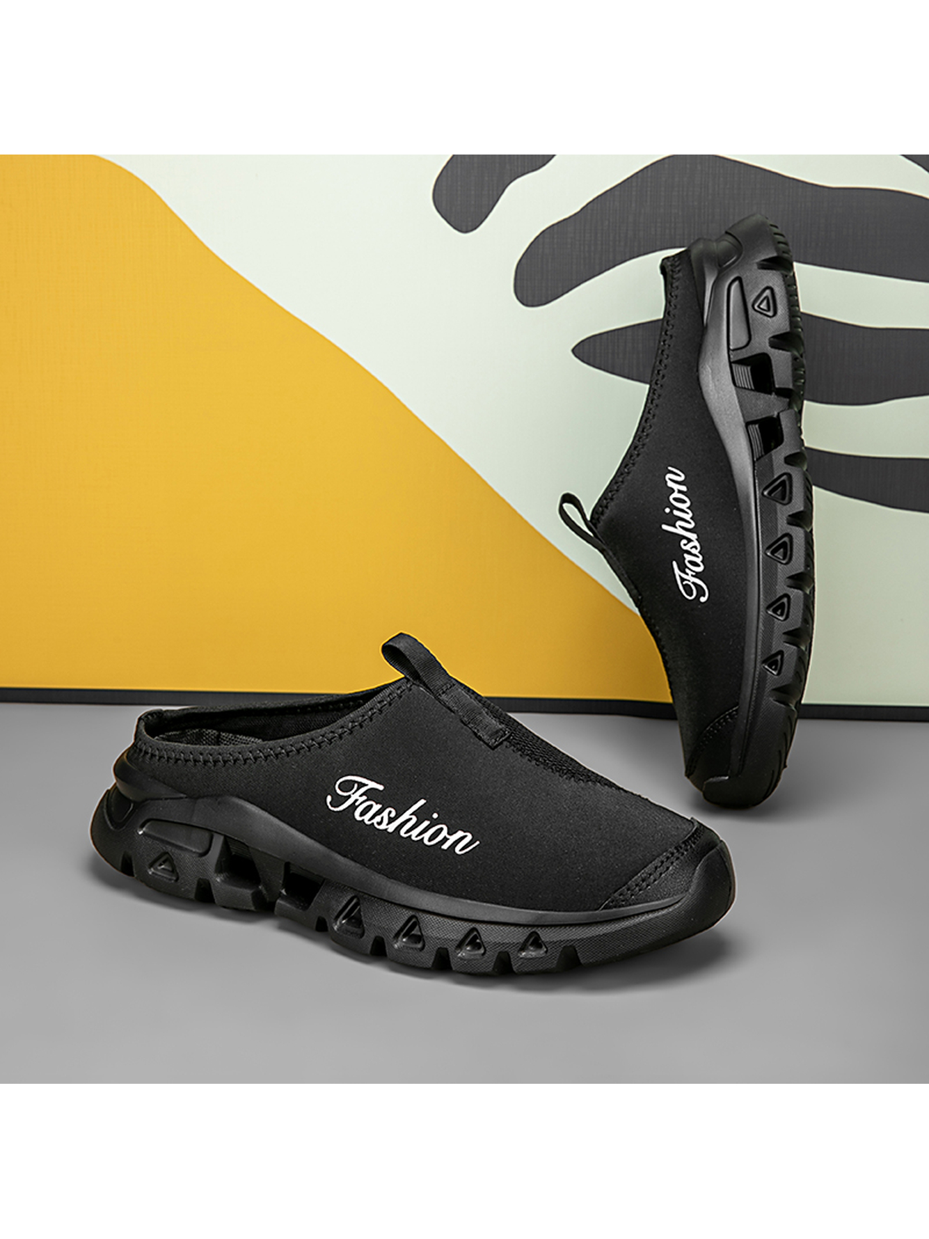 Men Black Casual Slip-On Mules