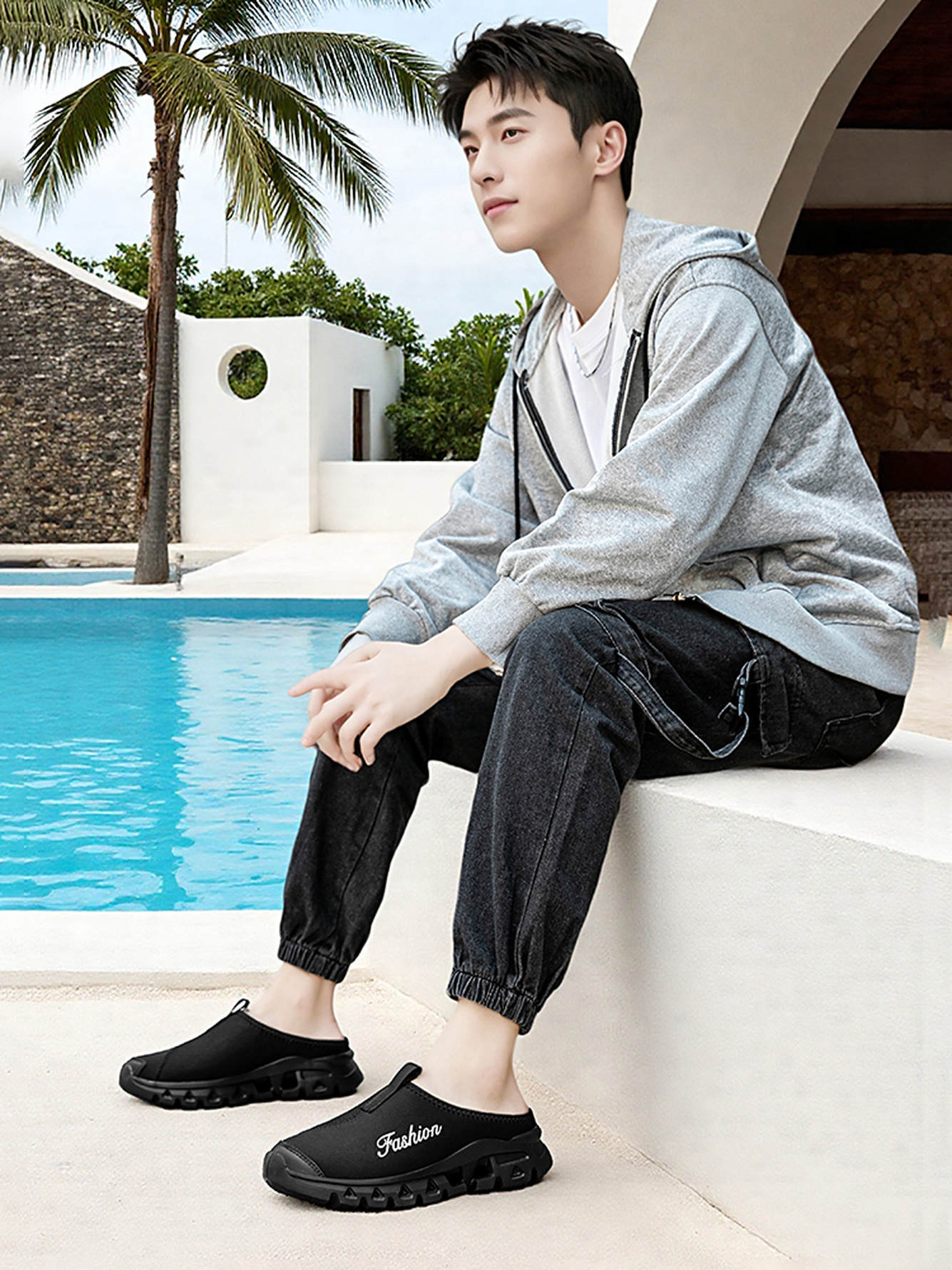 Men Black Casual Slip-On Mules