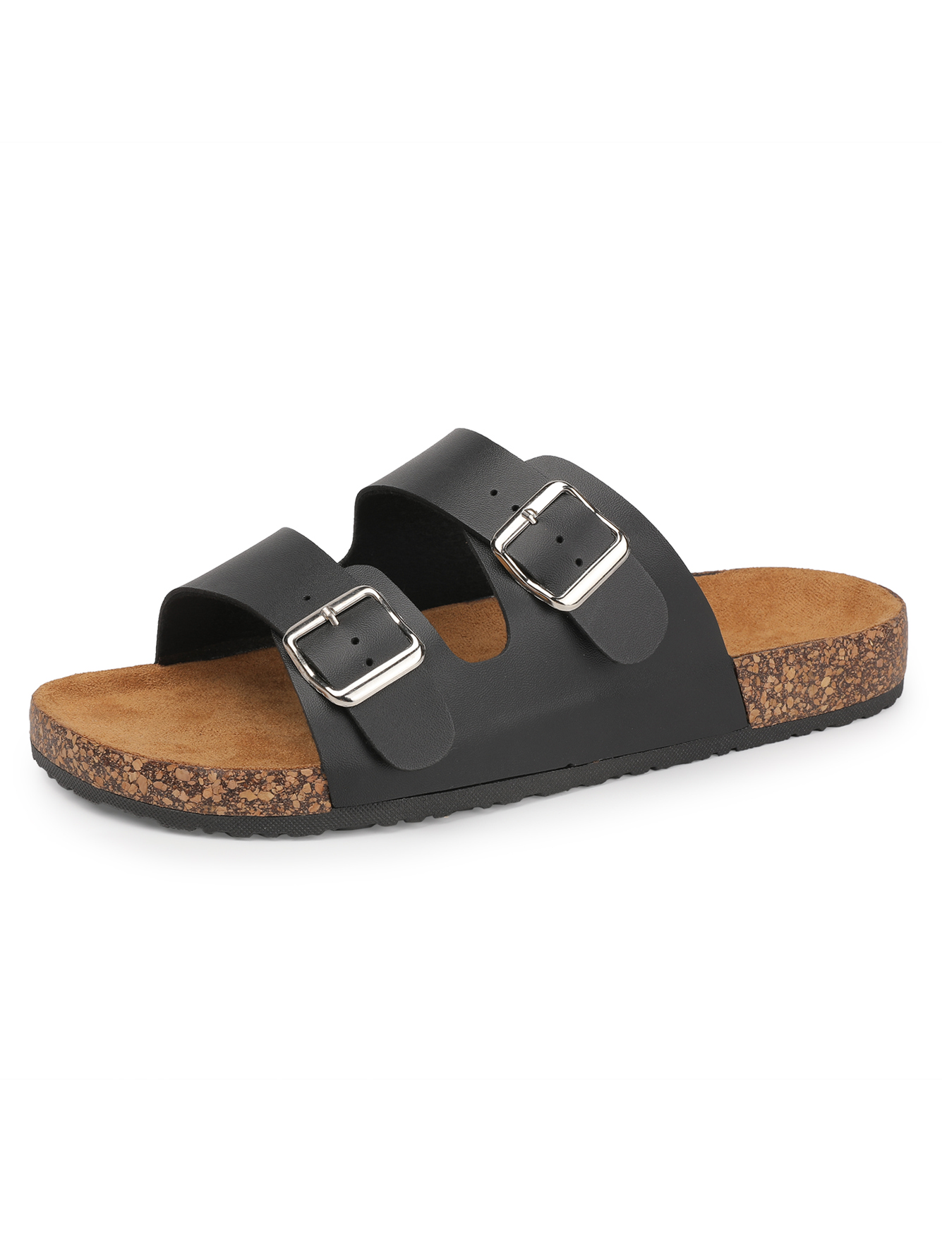 Men Black Dual-Buckle Comfort Slides